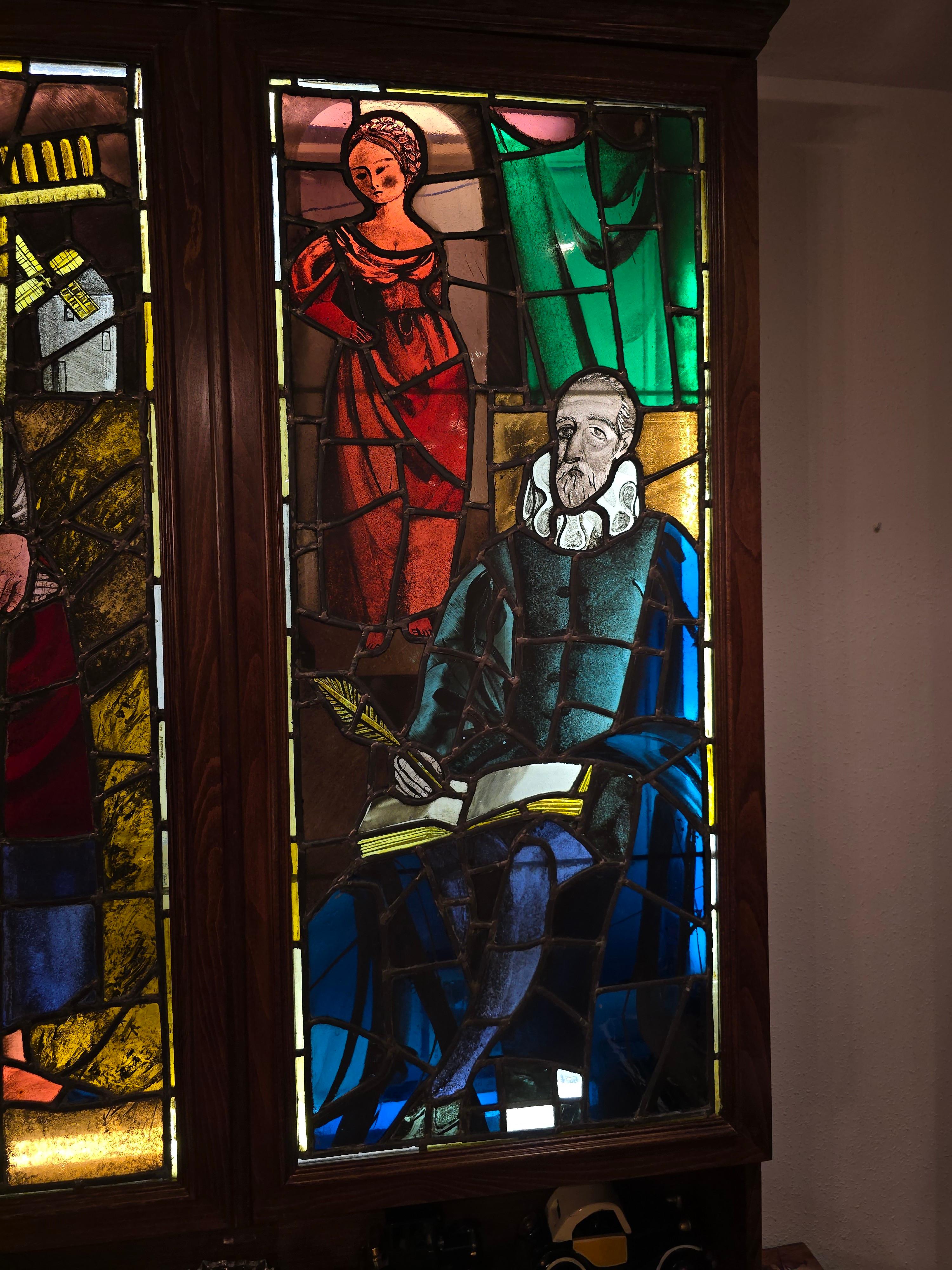 Art Glass Pair of 19th-Century Stained Glass Panels Depicting Don Quixote For Sale