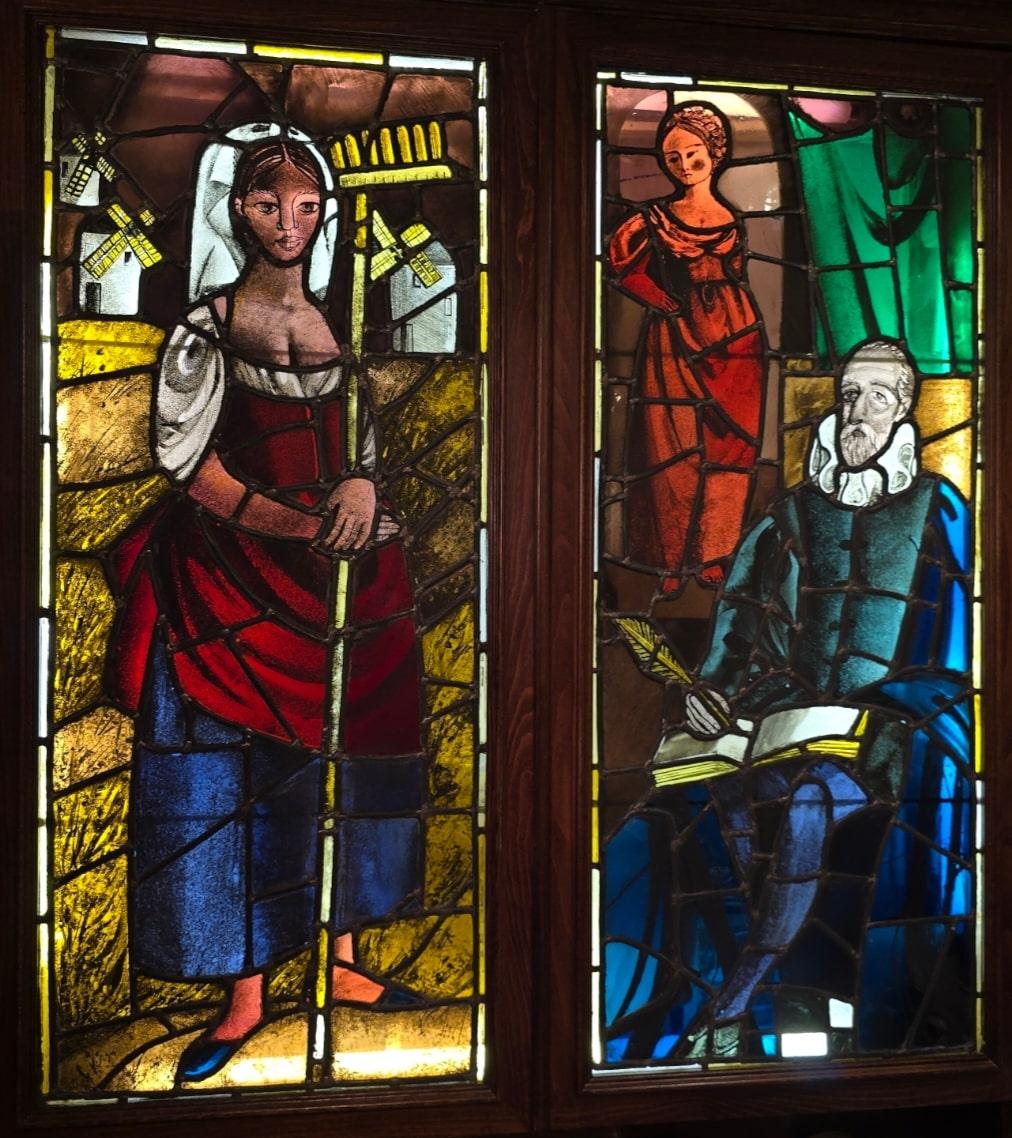 Pair of 19th-Century Stained Glass Panels Depicting Don Quixote For Sale 1