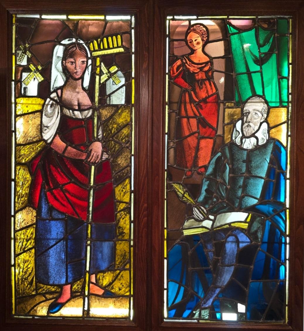 Pair of 19th-Century Stained Glass Panels Depicting Don Quixote For Sale 2