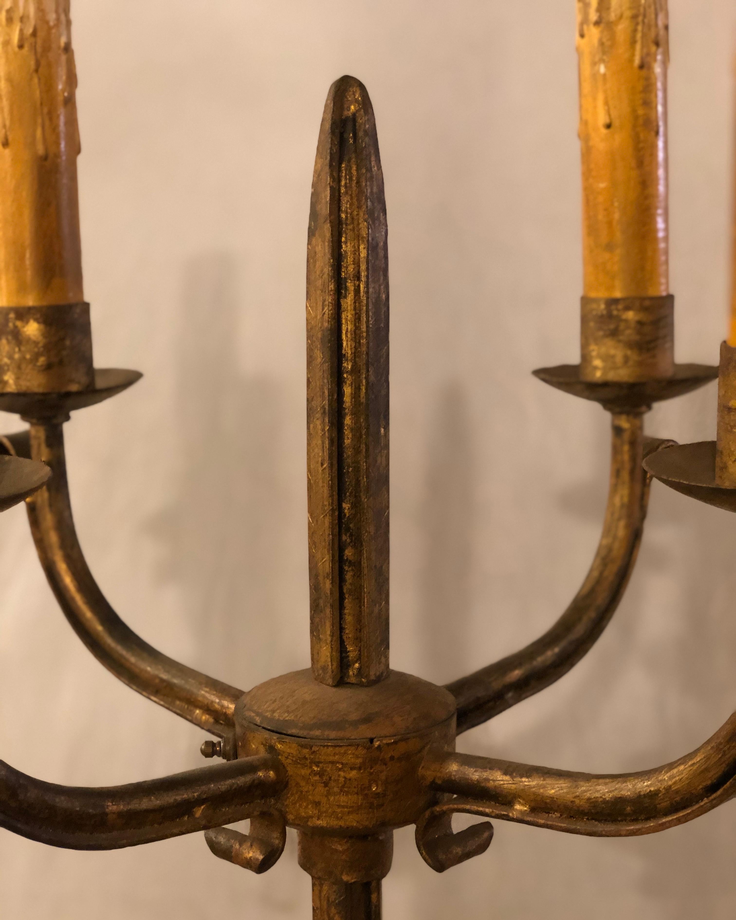 Pair of 19th Century Standing Candelabra Lamps, Gilt Metal Indurstrial 3