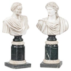 Pair of 19th century statuary marble busts depicting Claudius and Cicero