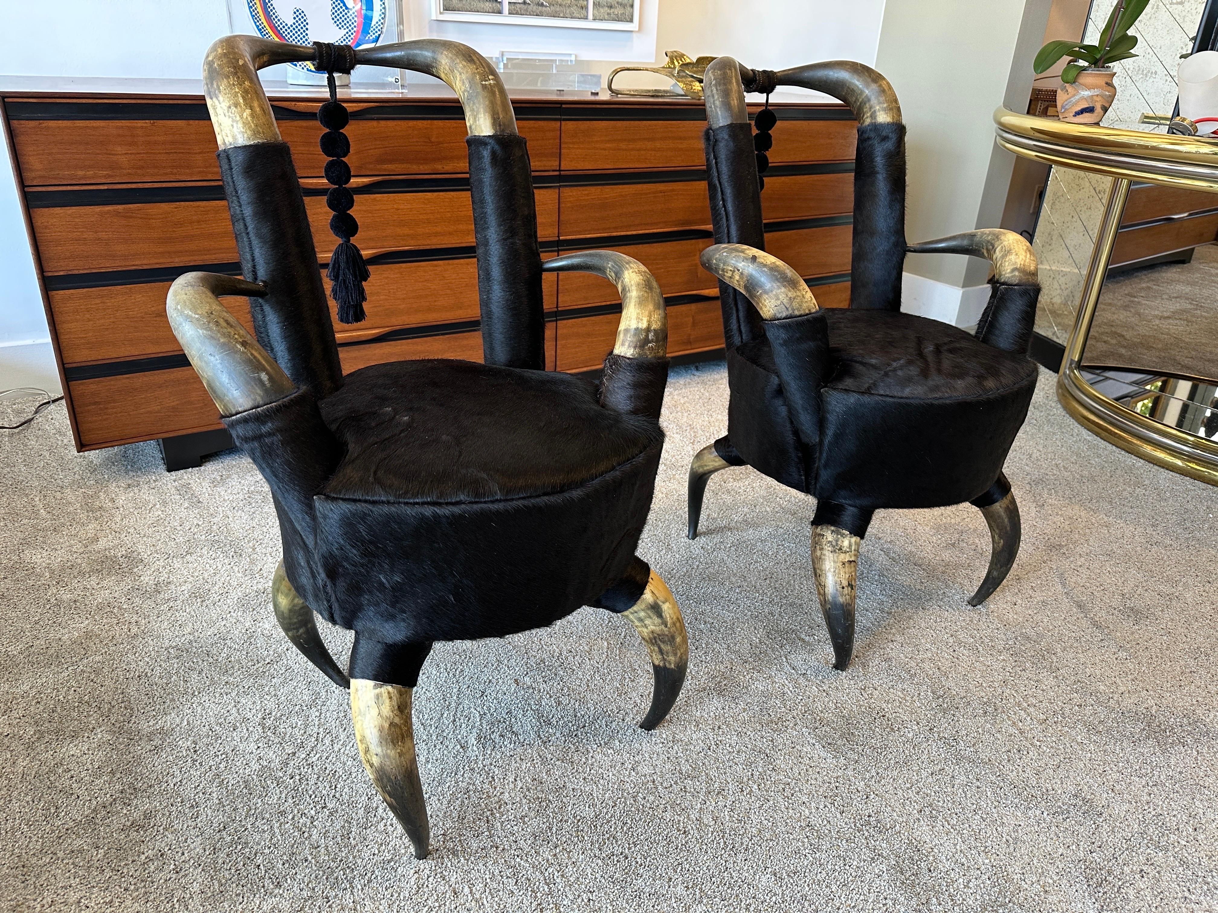 Pair of 19th Century Steer Horn Side Chairs For Sale 7
