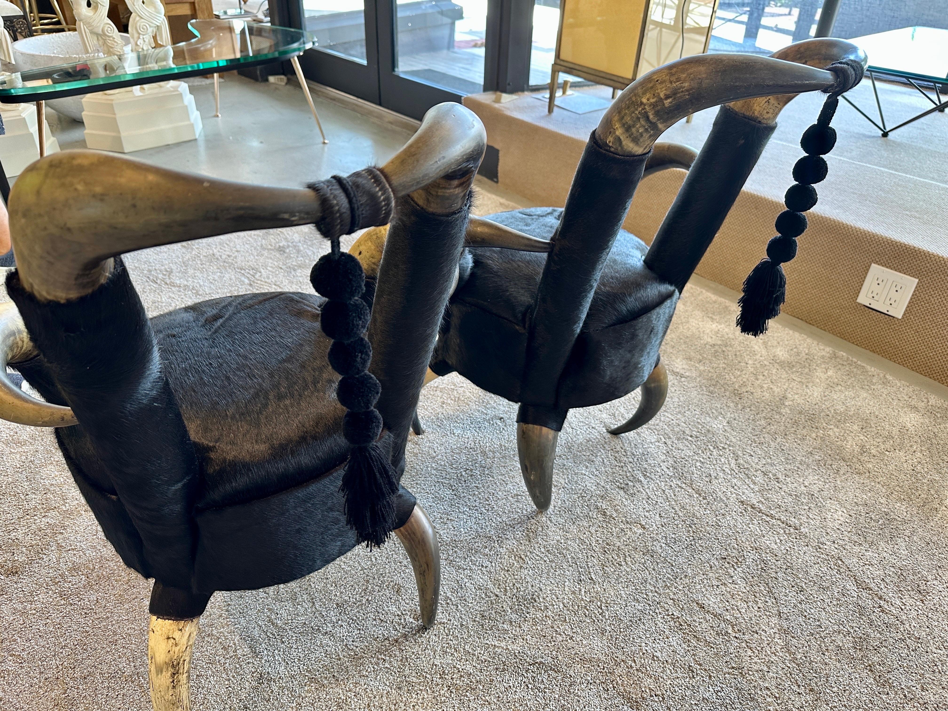 Pair of 19th Century Steer Horn Side Chairs For Sale 1