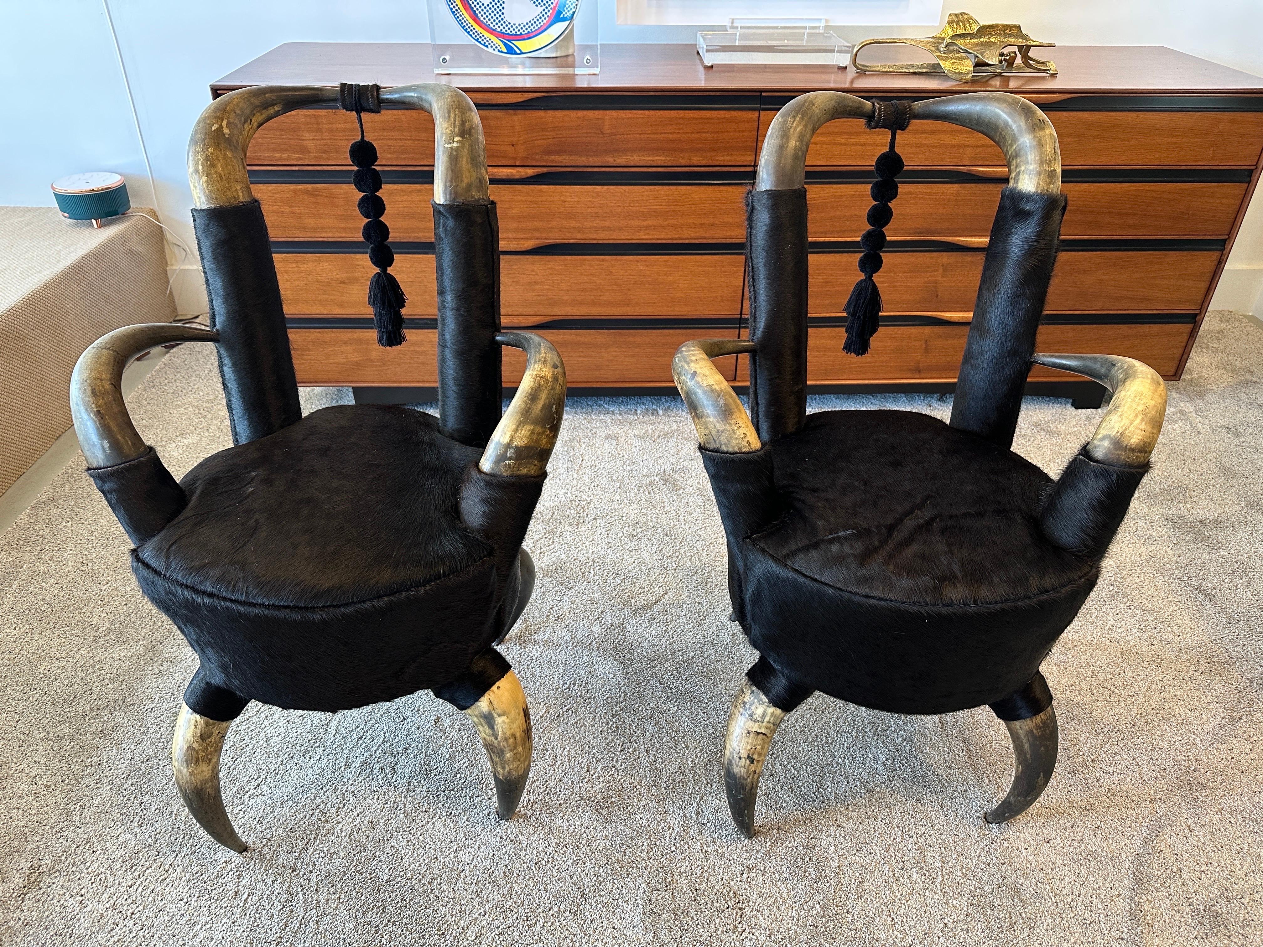 Pair of 19th Century Steer Horn Side Chairs For Sale 4