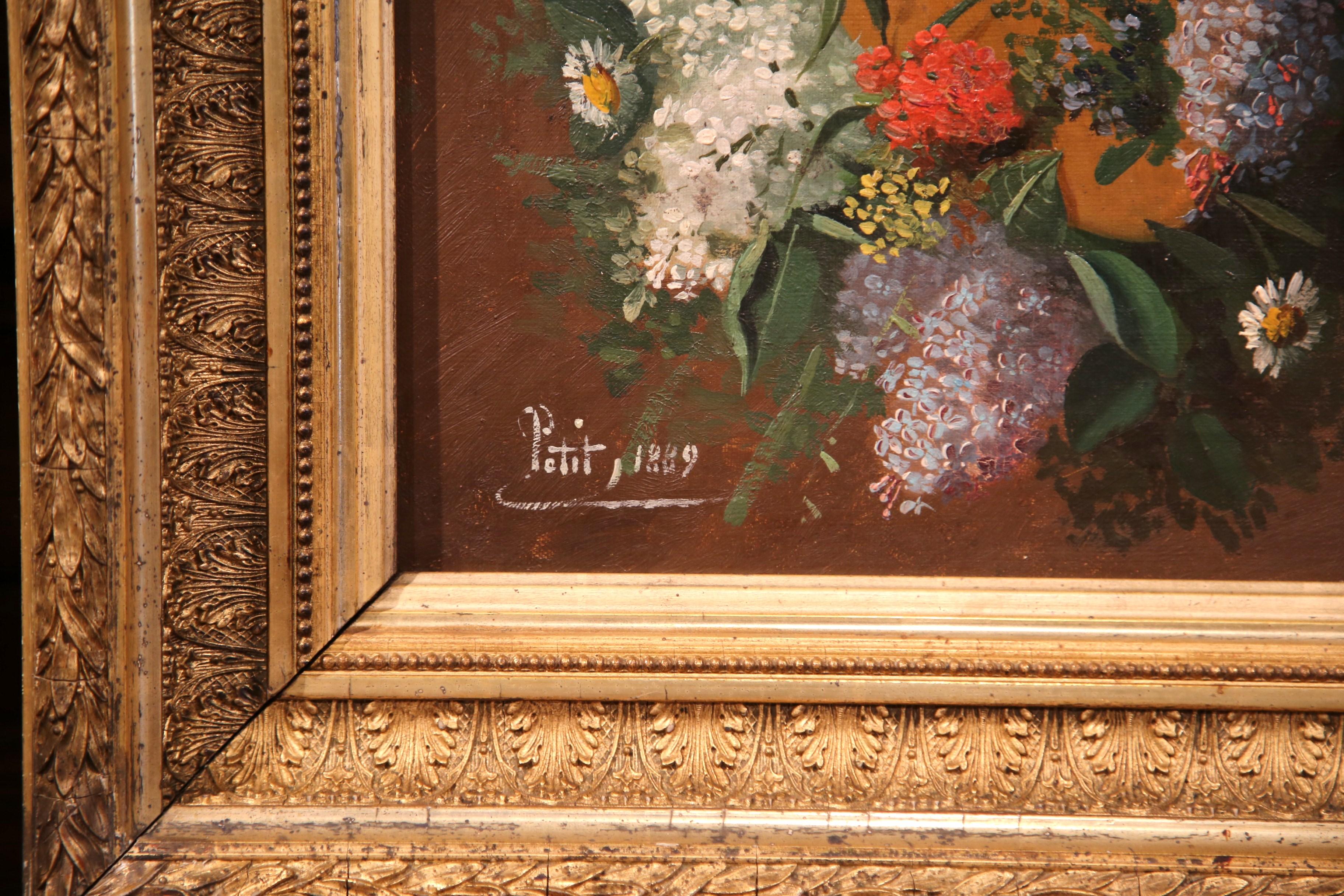 Pair of 19th Century Still Life Paintings in Gilt Frames Signed Petit, 1889 2