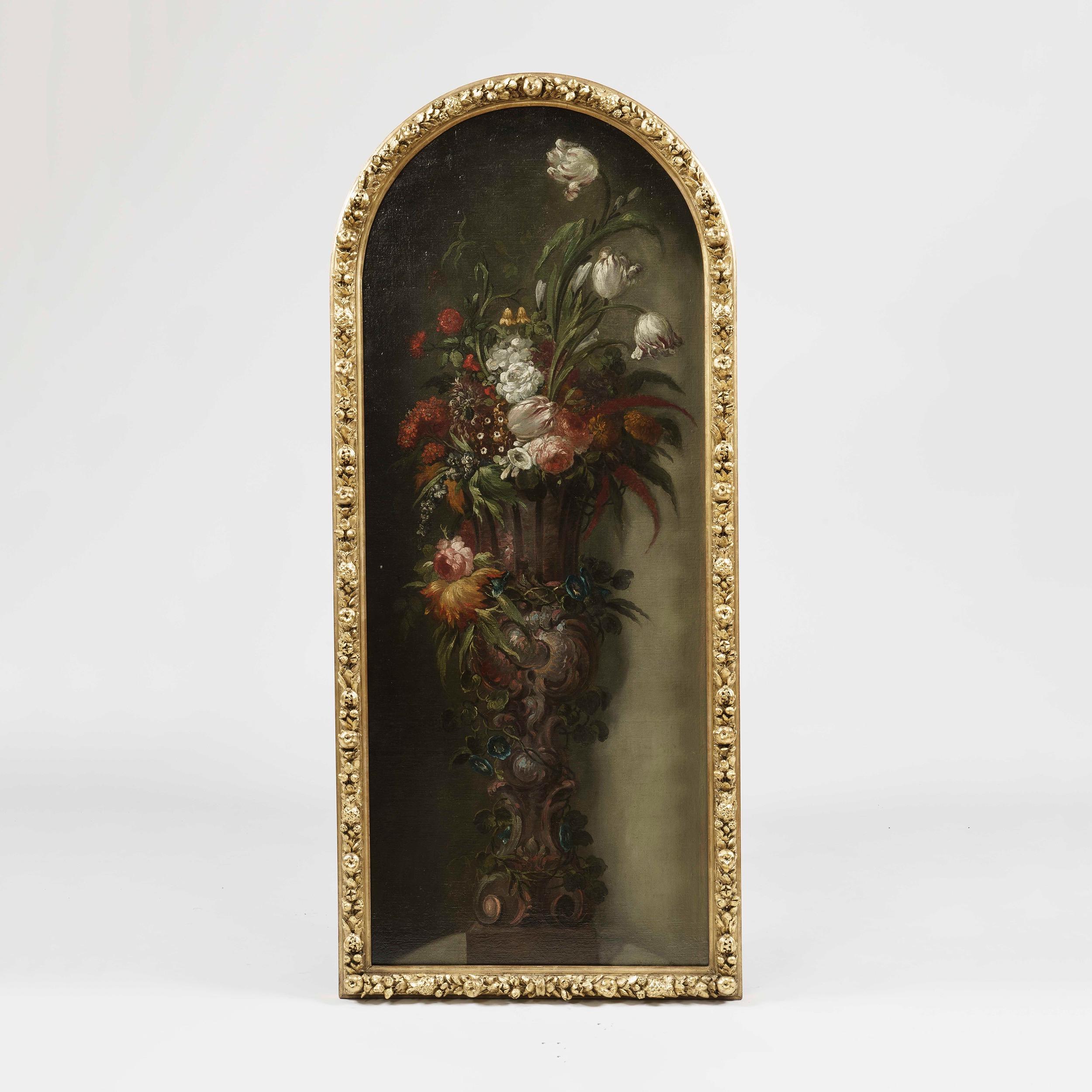 French Pair of 19th Century Still-Life Paintings of Flower Bouquets in Vases
