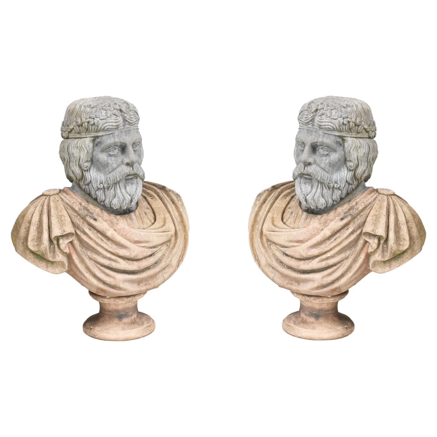 Pair of 19th Century Stone and Marble Busts