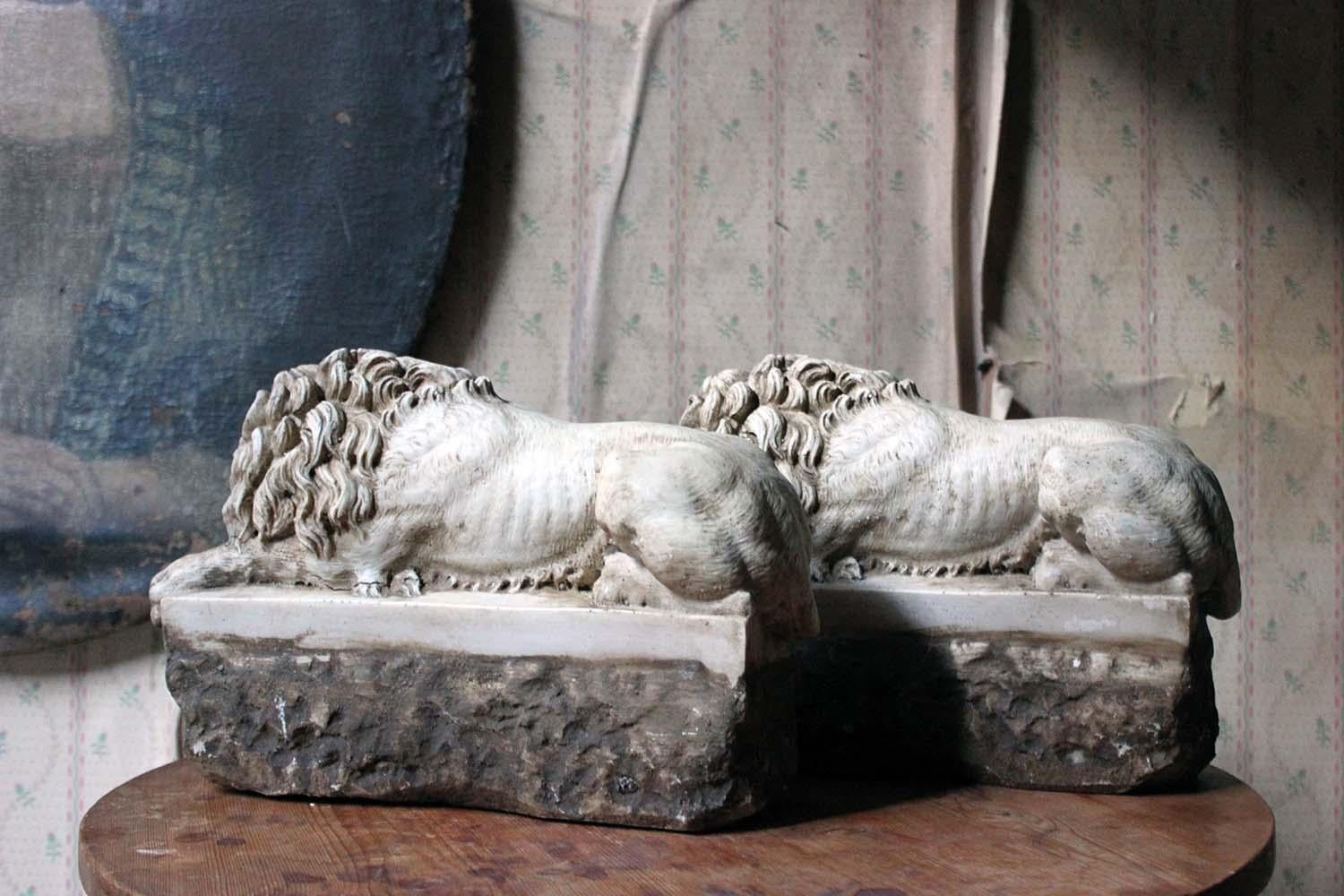 Pair of 19th Century Stone Lions; after Antonio Canova 6
