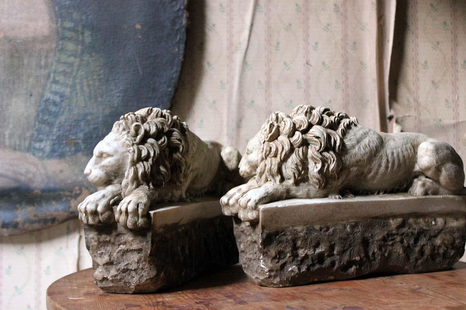 Pair of 19th Century Stone Lions; after Antonio Canova 7