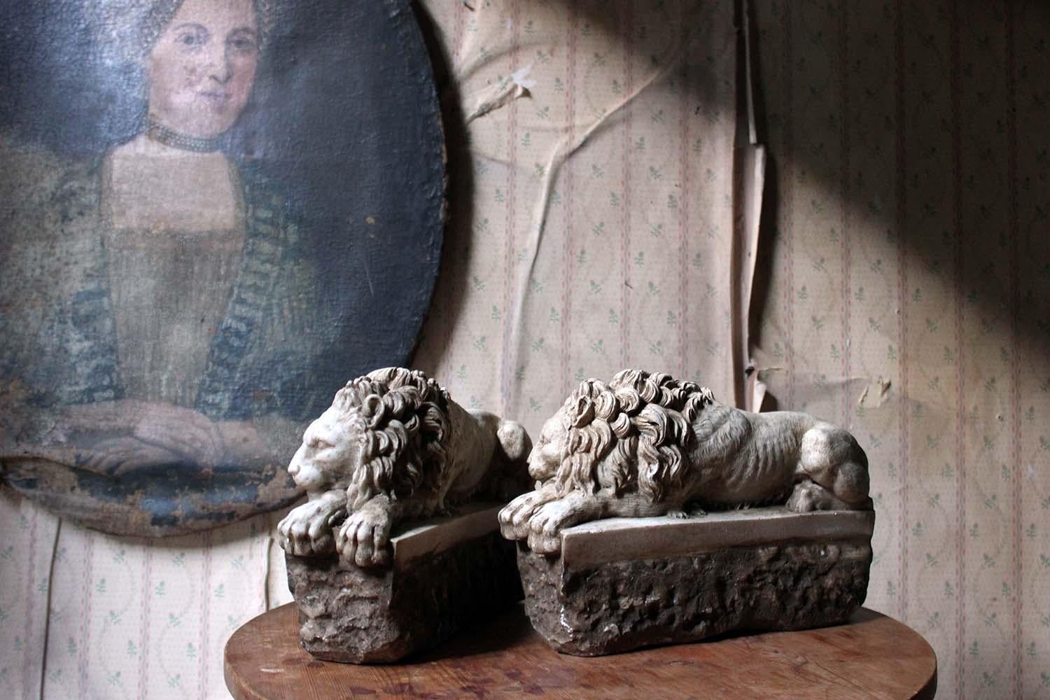 Pair of 19th Century Stone Lions; after Antonio Canova 8