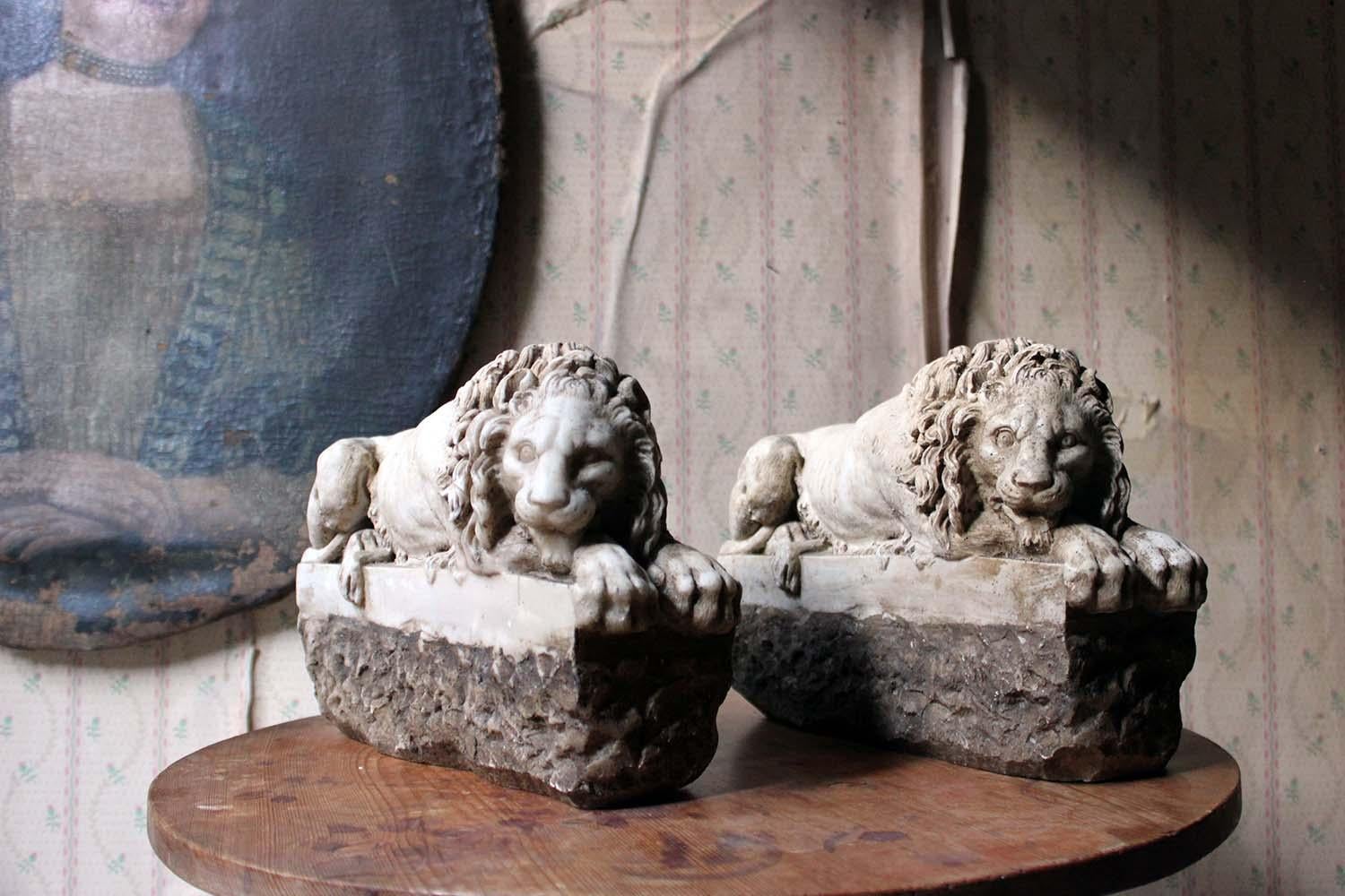 Pair of 19th Century Stone Lions; after Antonio Canova 1