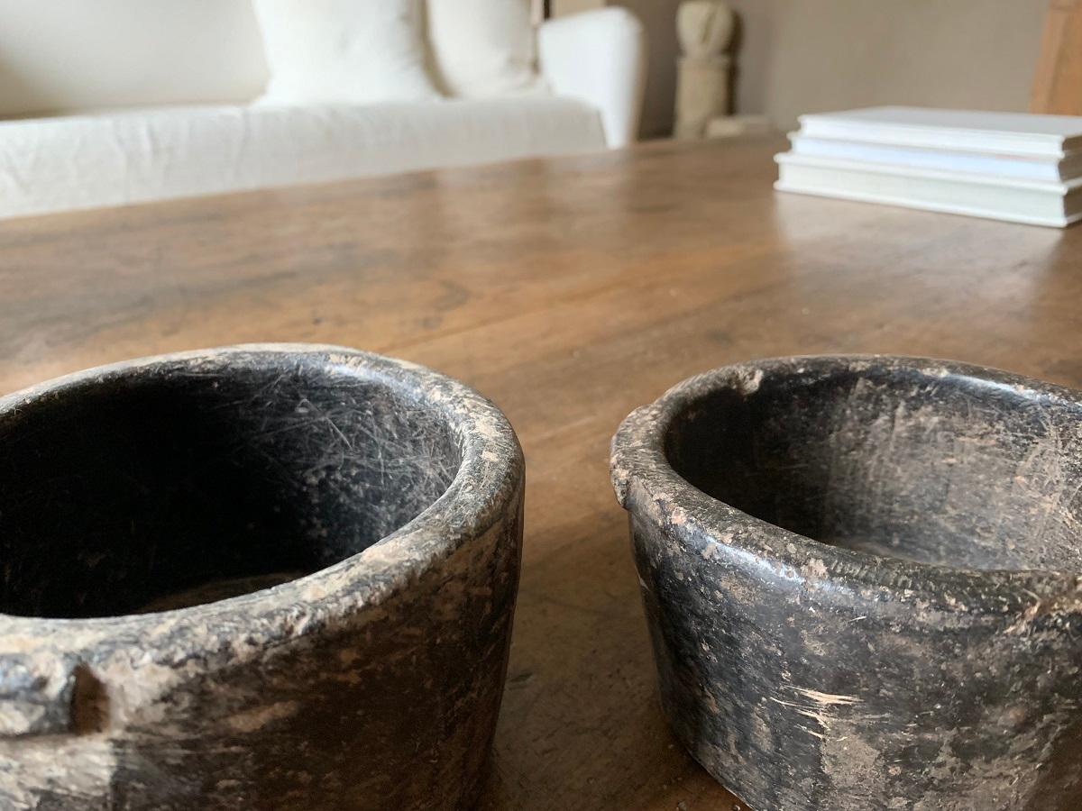 Hand-Carved Pair of 19th Century Stone Mortars