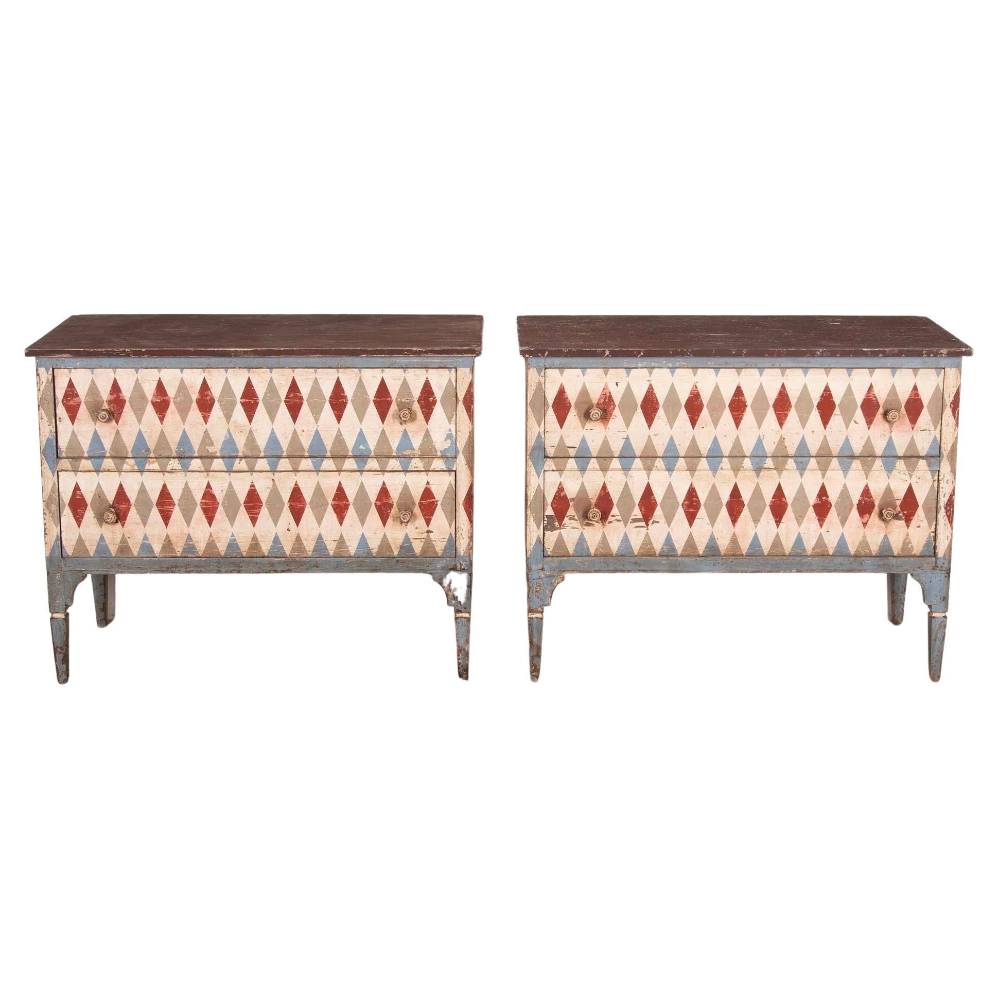 Pair of 19th Century Style Harlequin Commodes