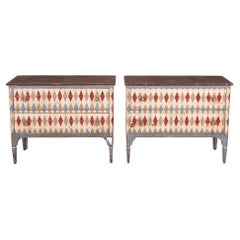 Pair of 19th Century Style Harlequin Commodes