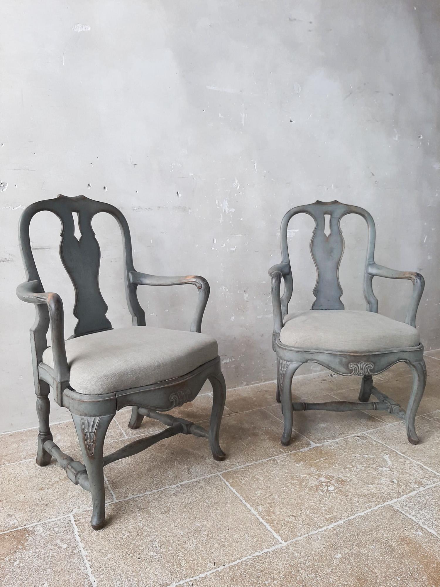 Upholstery Pair of 19th Century Swedish Armchairs with Old Gray Patina