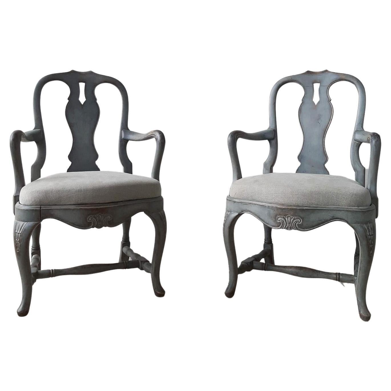 Pair of 19th Century Swedish Armchairs with Old Gray Patina