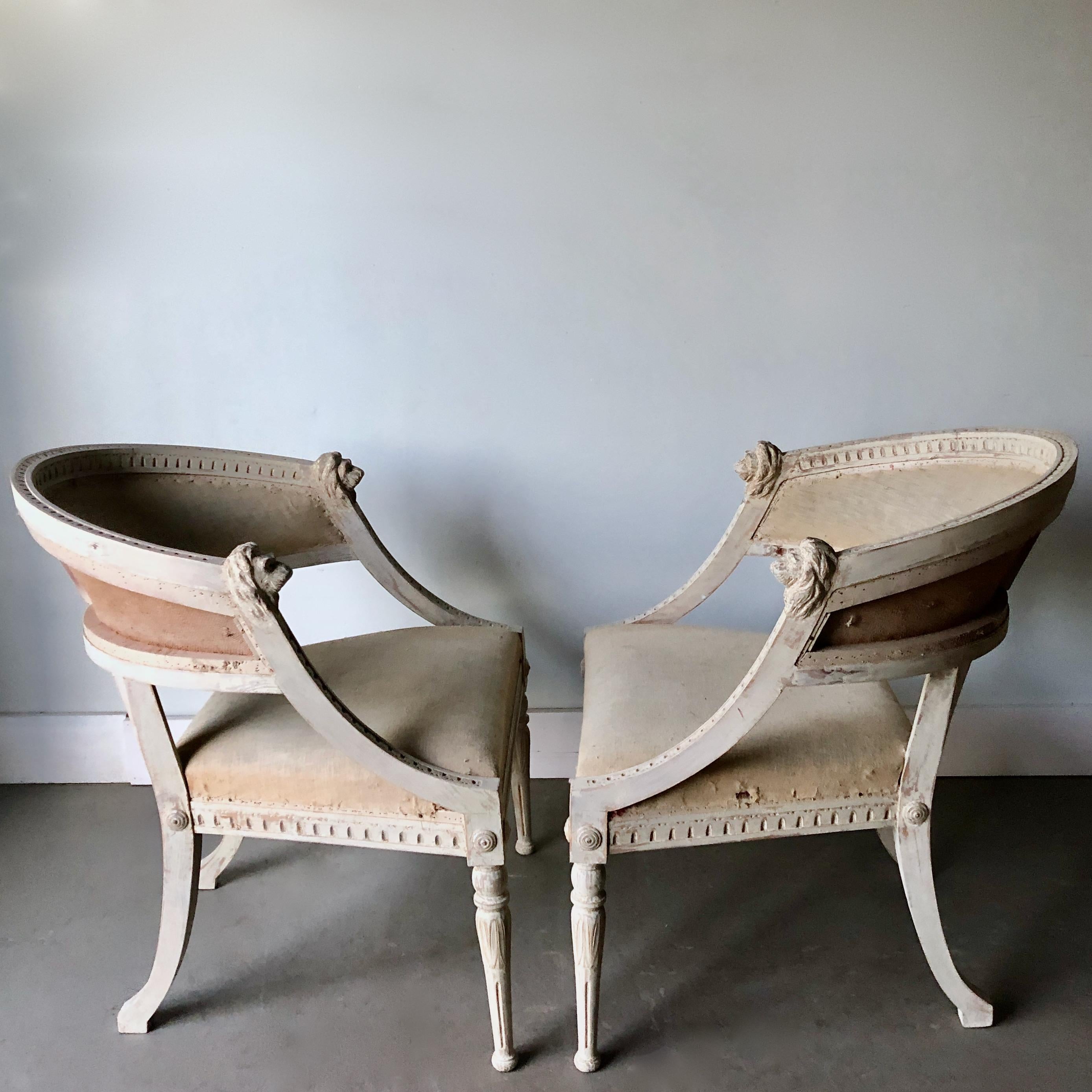 Hand-Carved Pair of 19th Century Swedish Barrel Back Chairs
