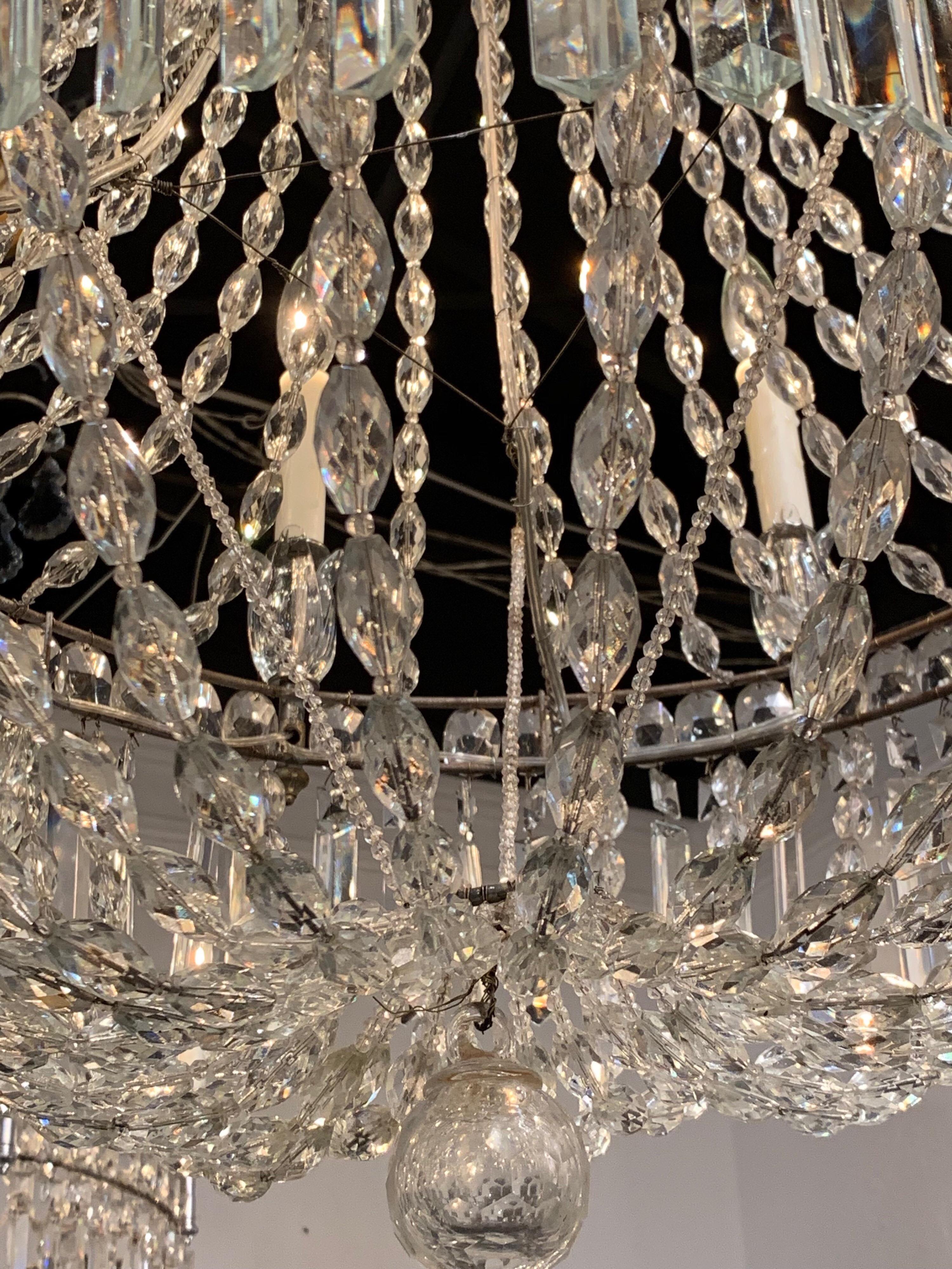 Pair of 19th Century Swedish Beaded Crystal Basket Form Chandeliers In Good Condition In Dallas, TX