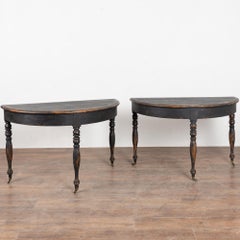Pair of 19th Century Swedish Black Painted Demilune Console Tables