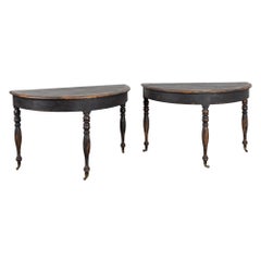 Pair of 19th Century Swedish Black Painted Demilune Console Tables