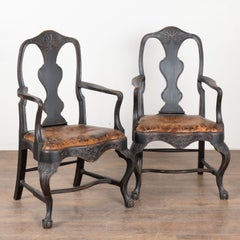 Pair of 19th Century Swedish Black Rococo Armchairs