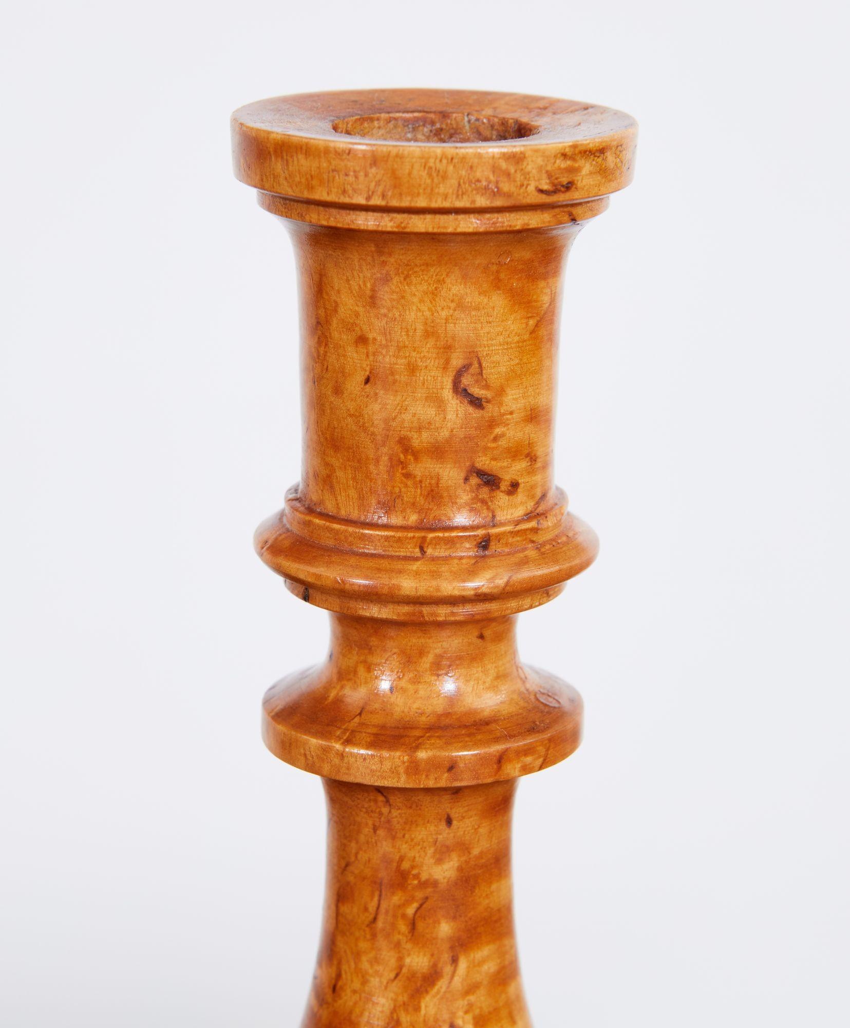 Birch Pair of 19th Century Swedish Burl Candlesticks For Sale