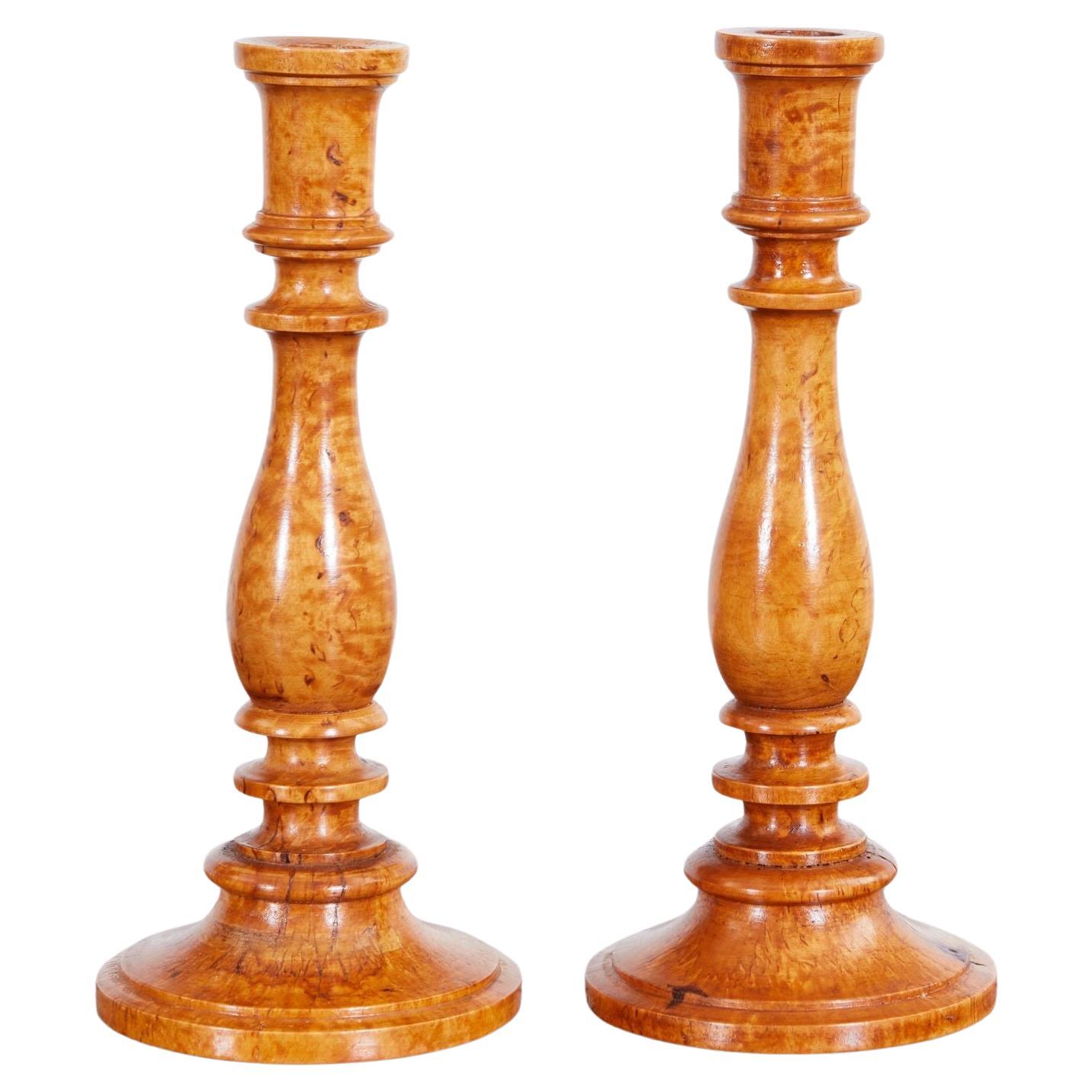 Pair of 19th Century Swedish Burl Candlesticks For Sale