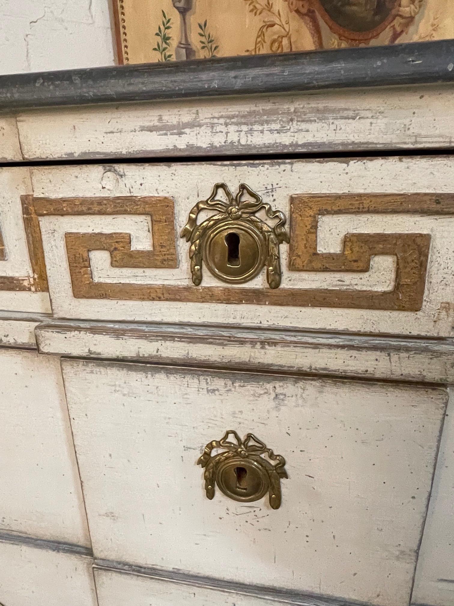 Pair of 19th Century Swedish Carved and Painted Chests with Greek Key Pattern In Good Condition In Dallas, TX