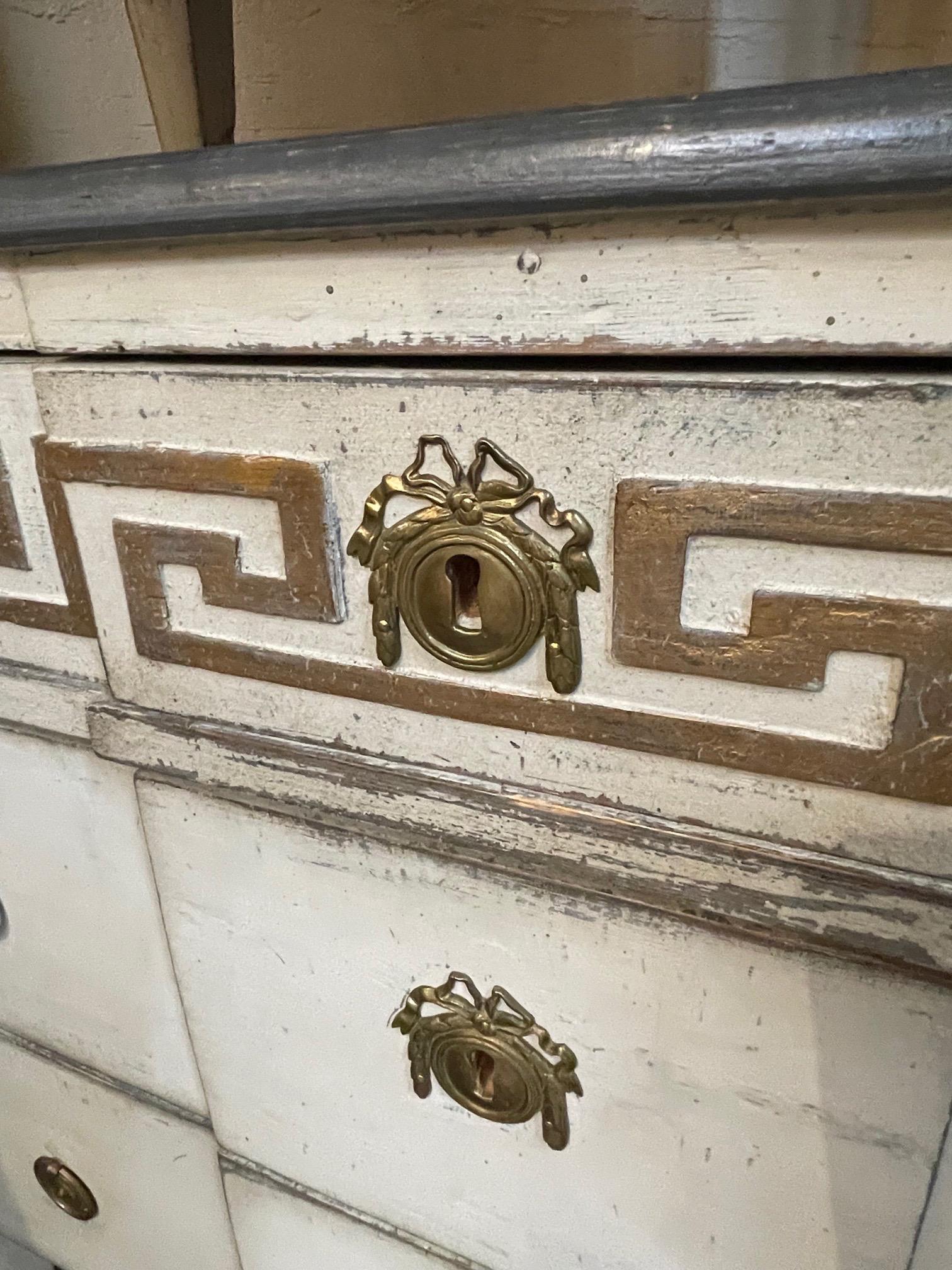 Pair of 19th Century Swedish Carved and Painted Chests with Greek Key Pattern 4