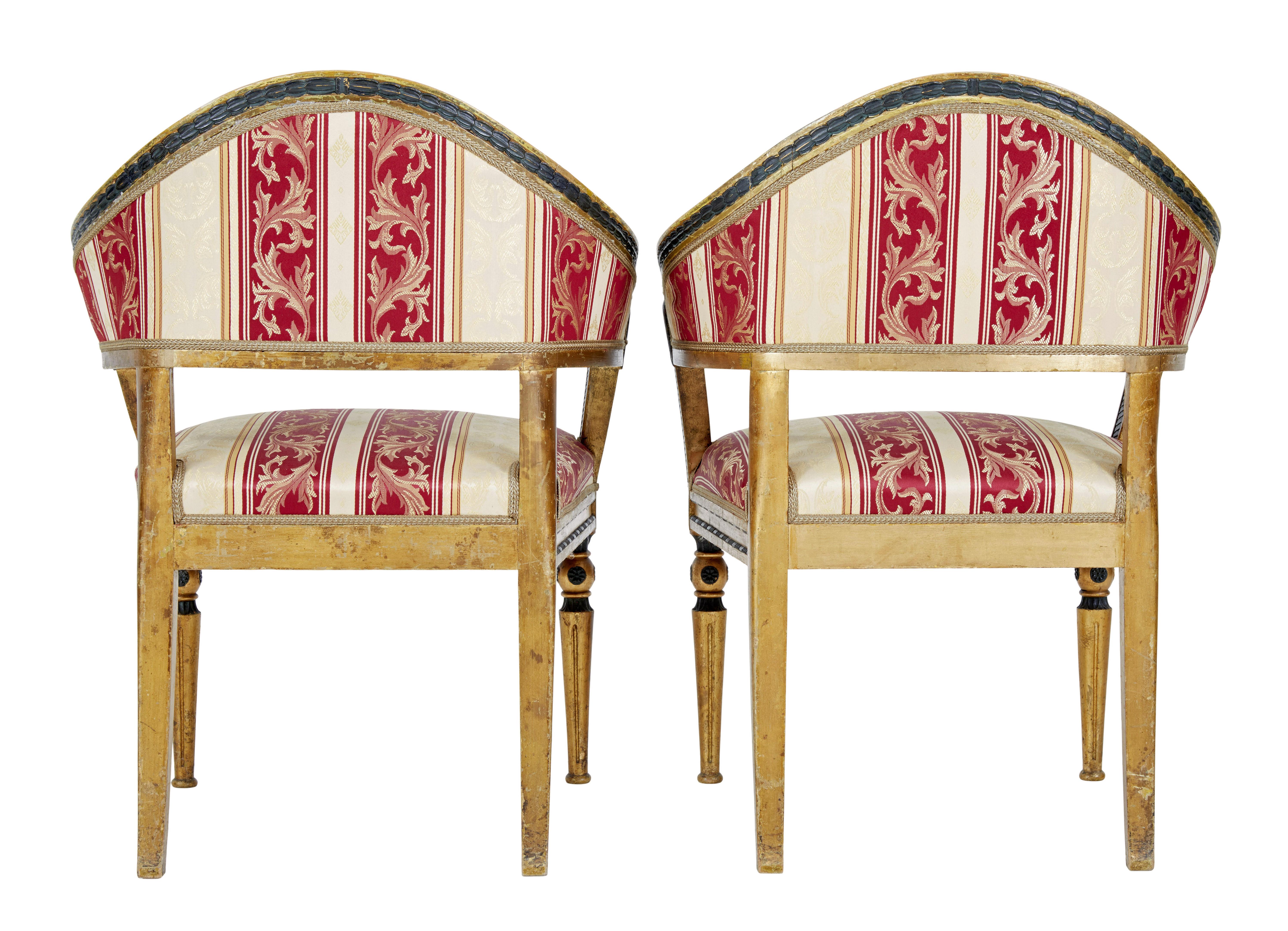 Hand-Carved Pair of 19th century Swedish carved gilt armchairs For Sale