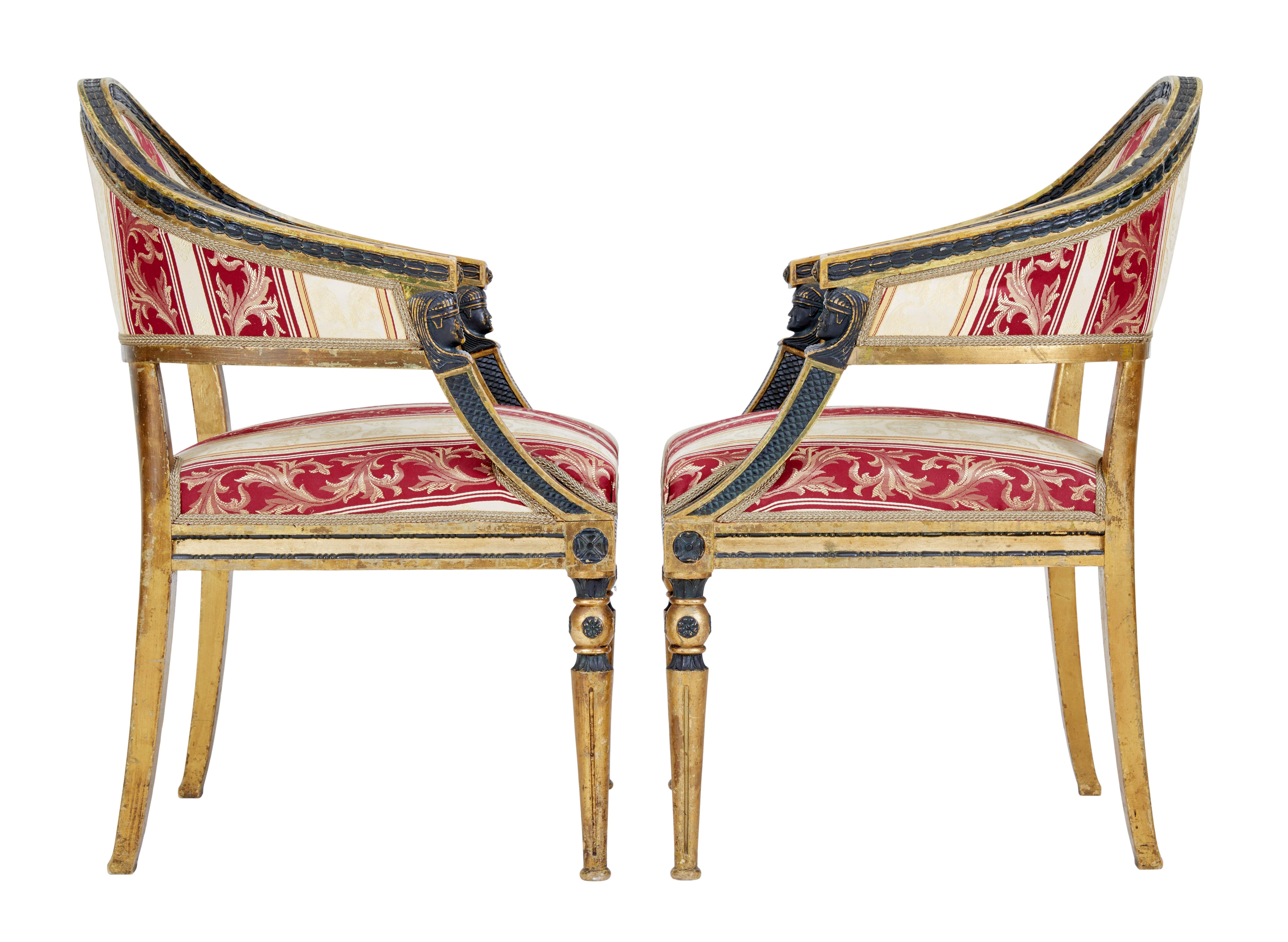 19th Century Pair of 19th century Swedish carved gilt armchairs For Sale