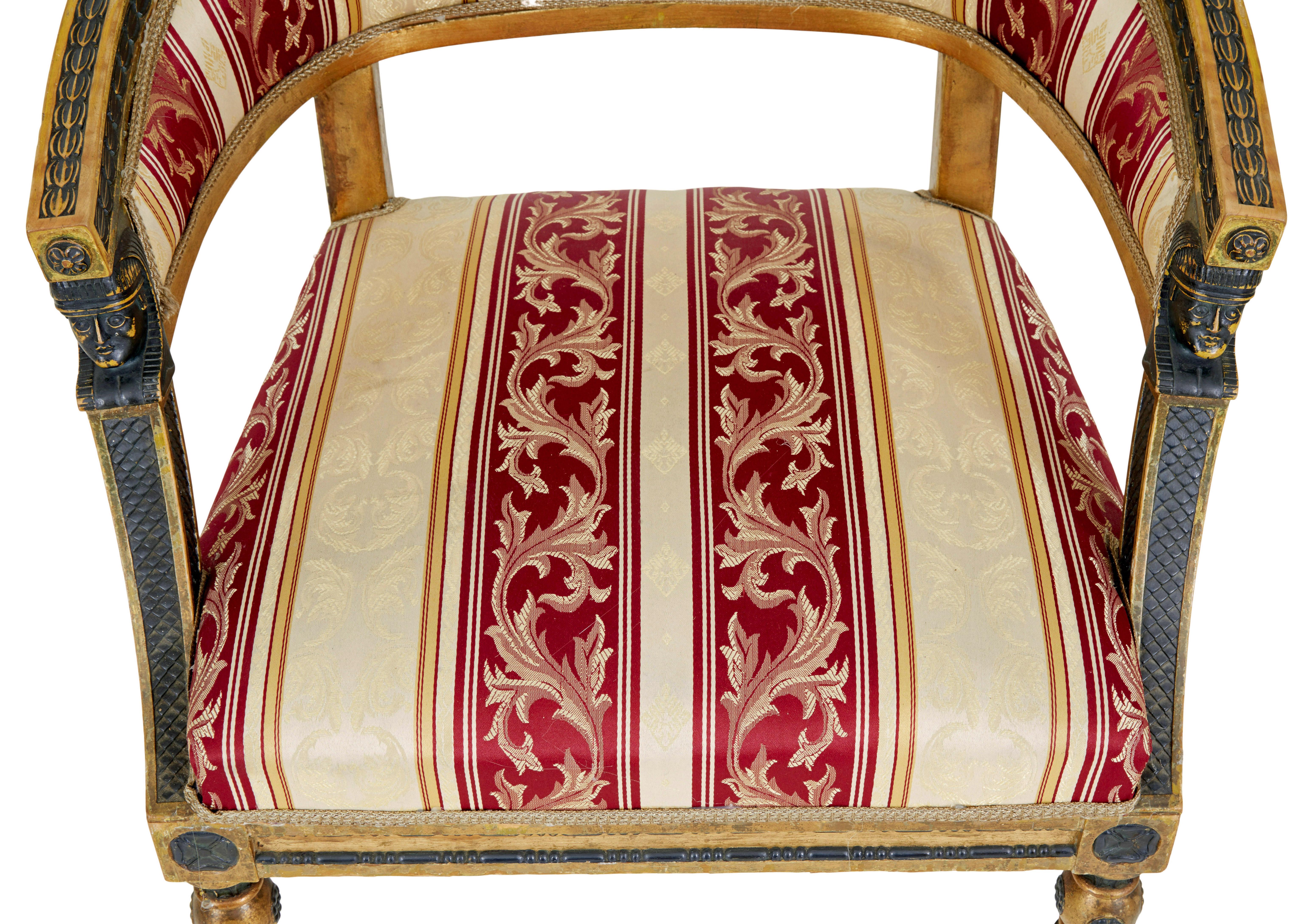 Coppia di poltrone svedesi intagliate e dorate del XIX secolo in vendita 2