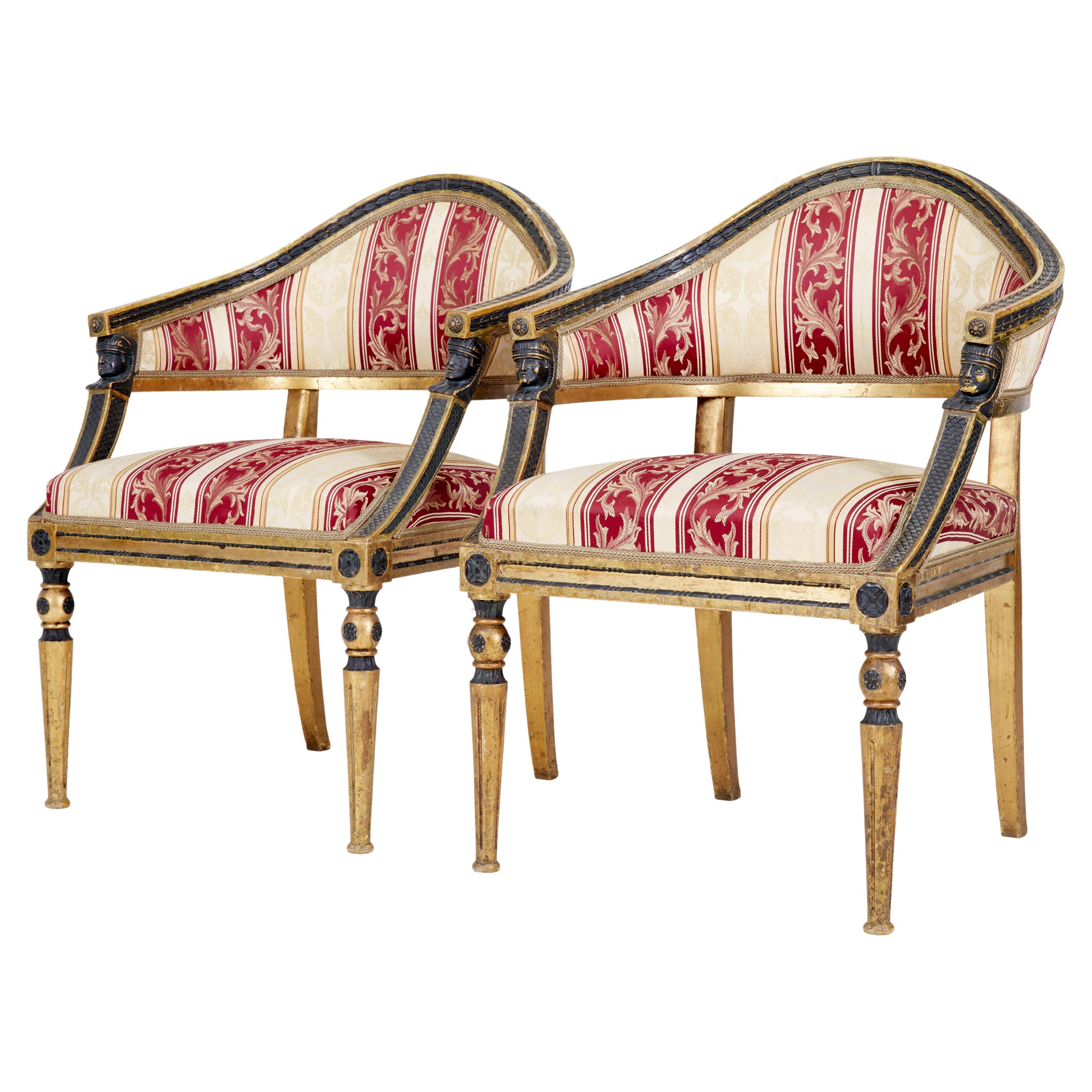 Pair of 19th century Swedish carved gilt armchairs For Sale