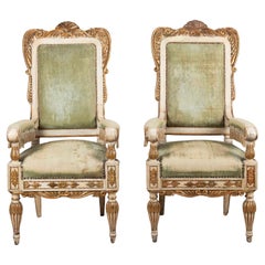 Coppia di poltrone svedesi crema e dorate del XIX secolo