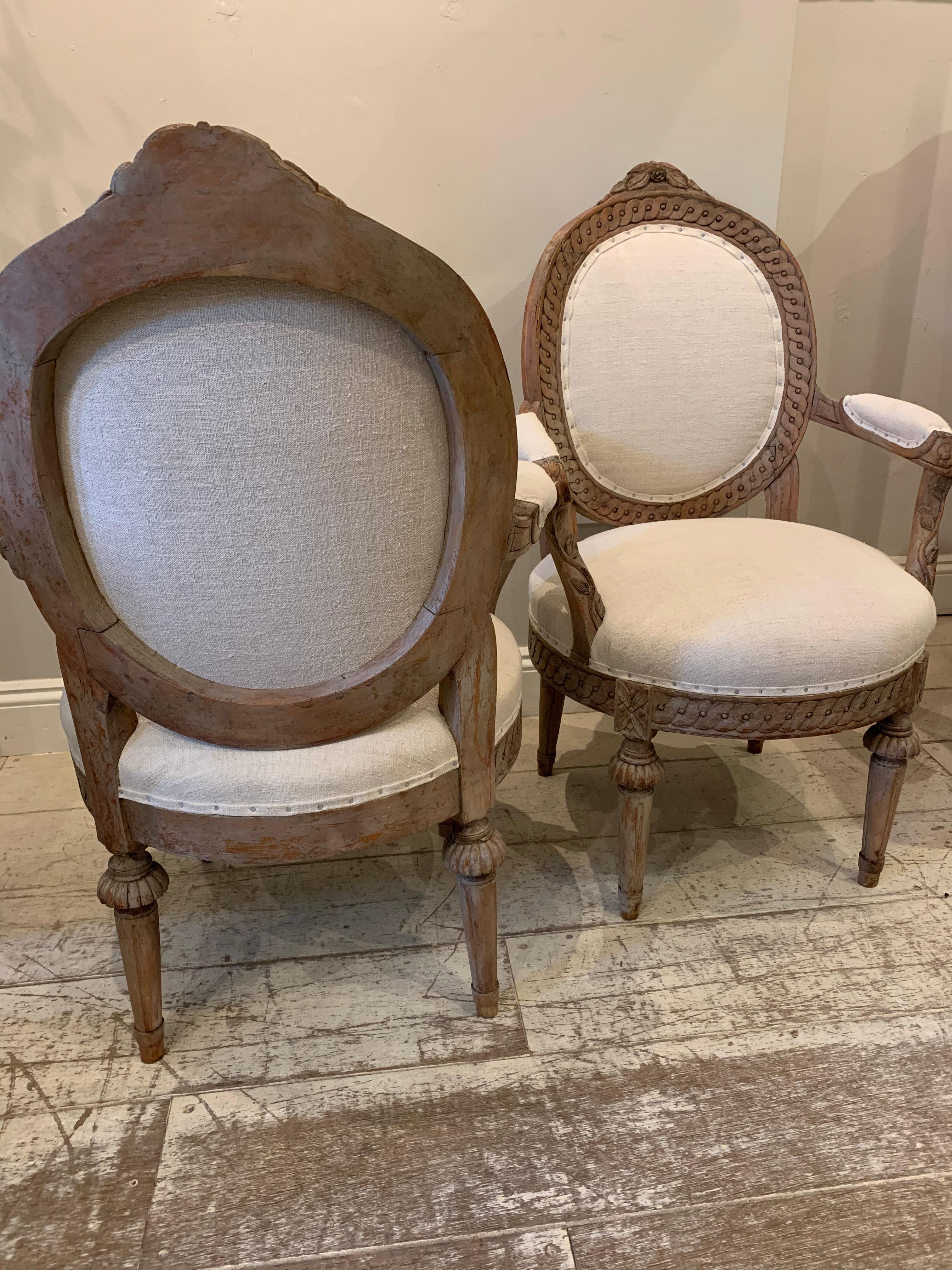 Pair of 19th Century Swedish Decorative Armchairs with French Linen Fabric 5