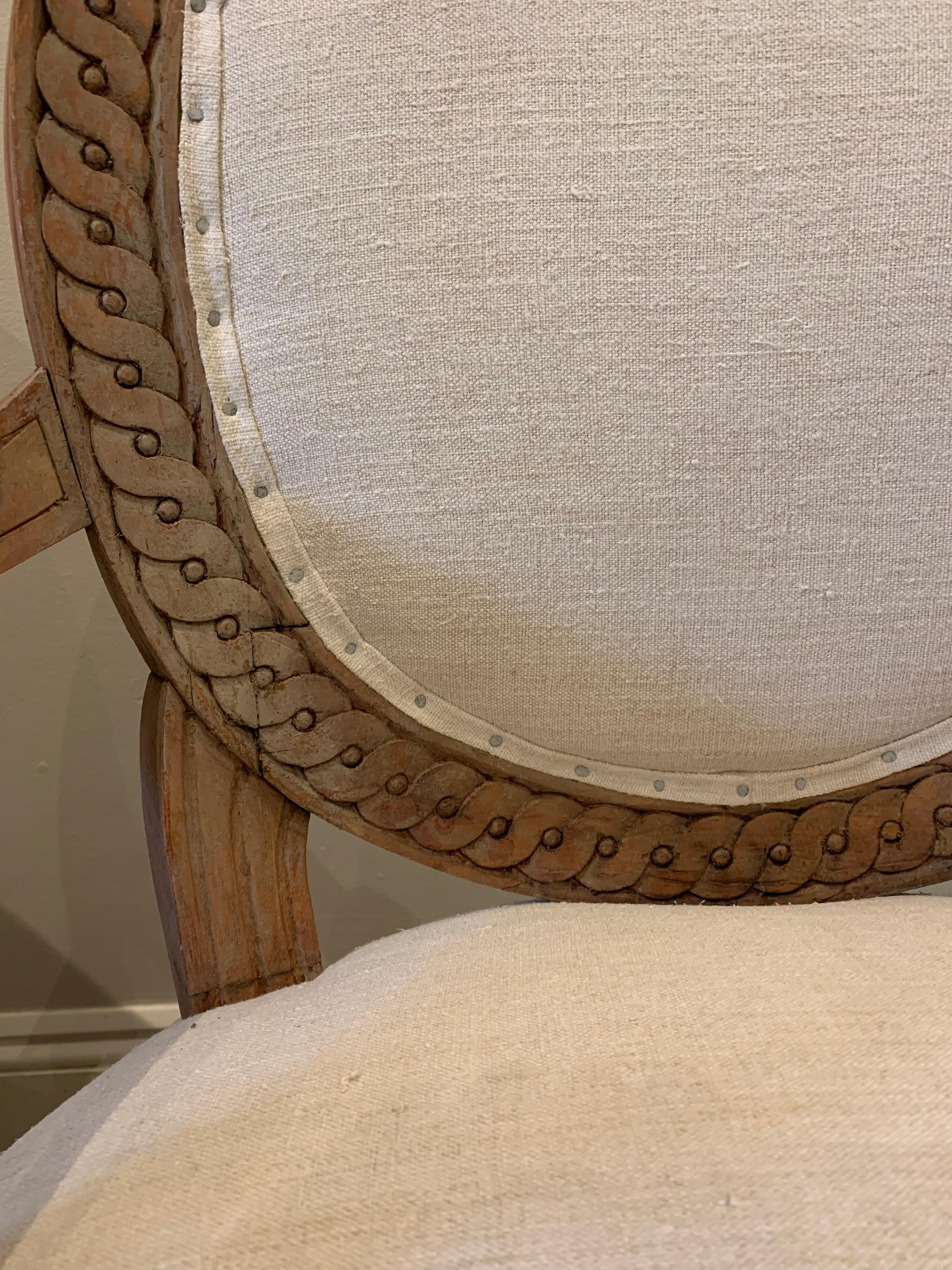 Pair of 19th Century Swedish Decorative Armchairs with French Linen Fabric 2