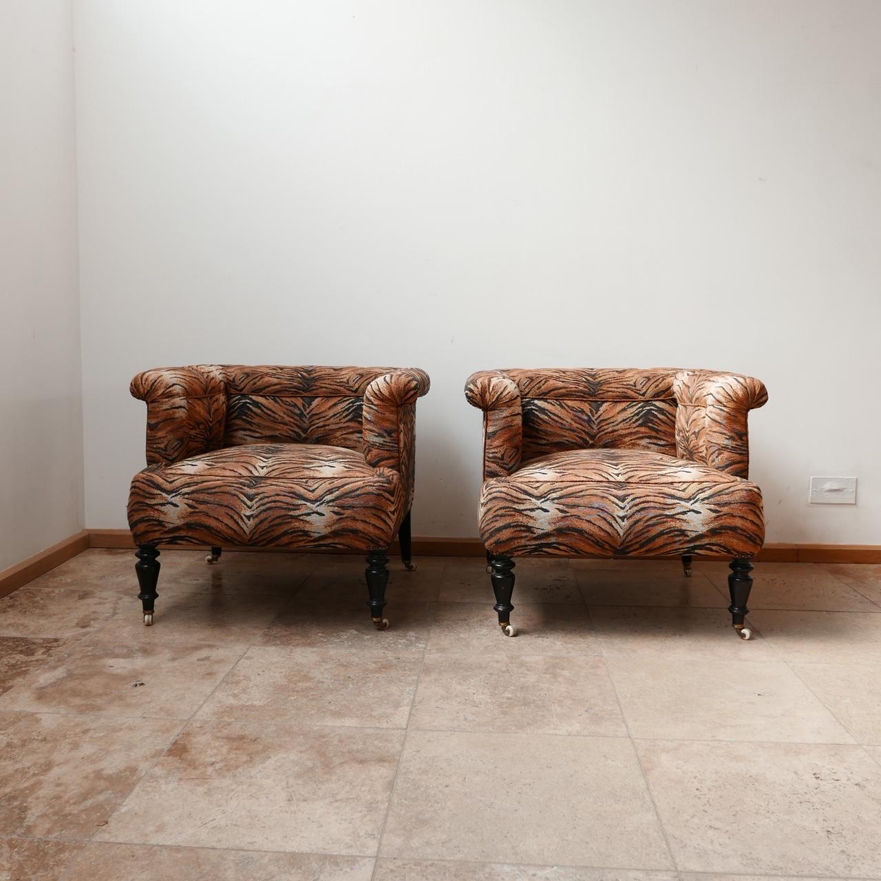 Upholstery Pair of 19th Century Swedish Deep Armchairs