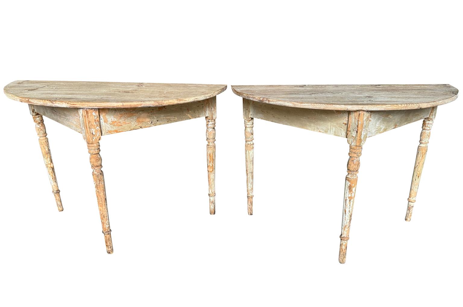 Pair Of 19th Century Swedish Demi Lune Console Tables In Good Condition For Sale In Round Top, TX