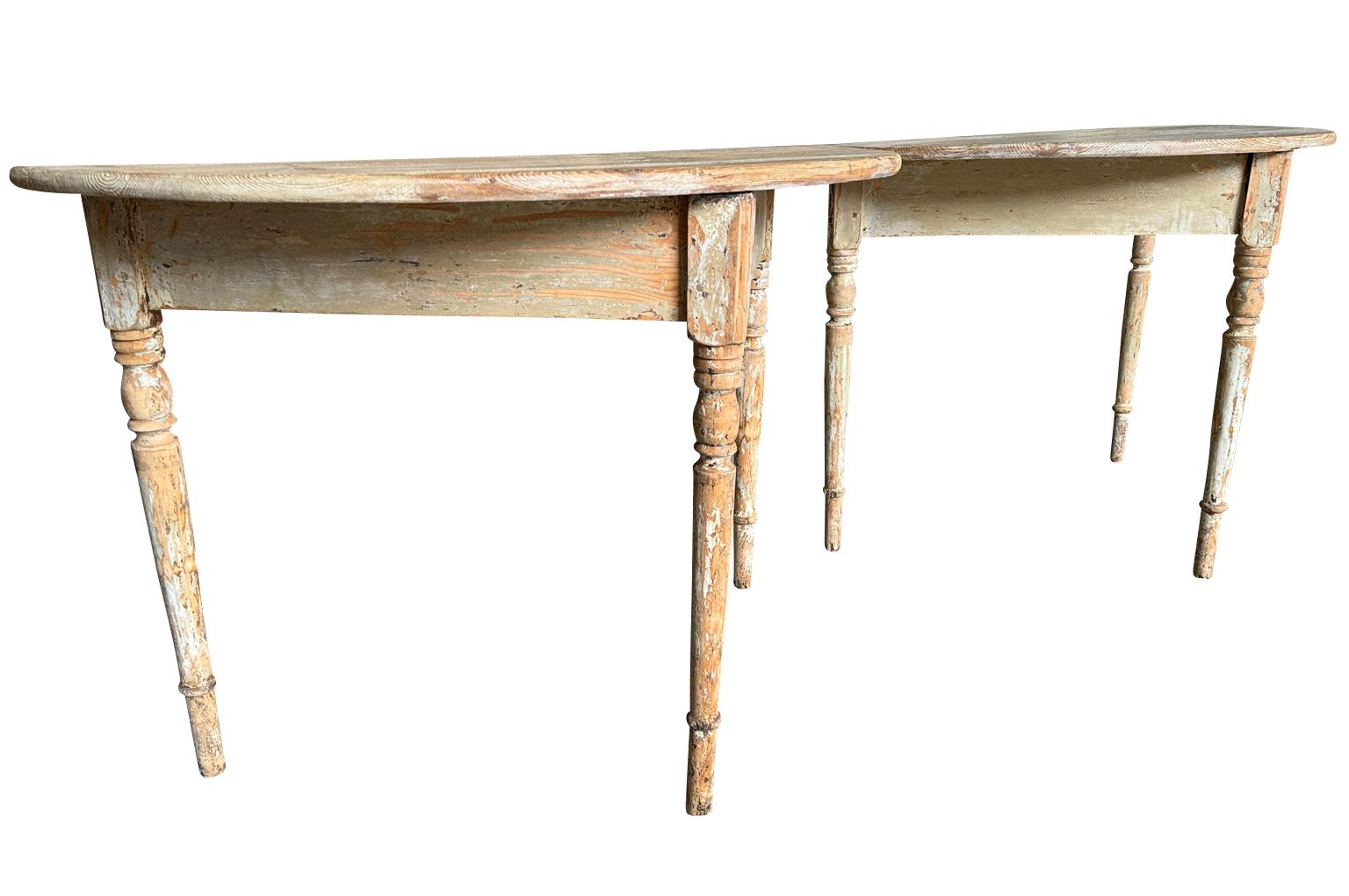 Pair Of 19th Century Swedish Demi Lune Console Tables For Sale 1