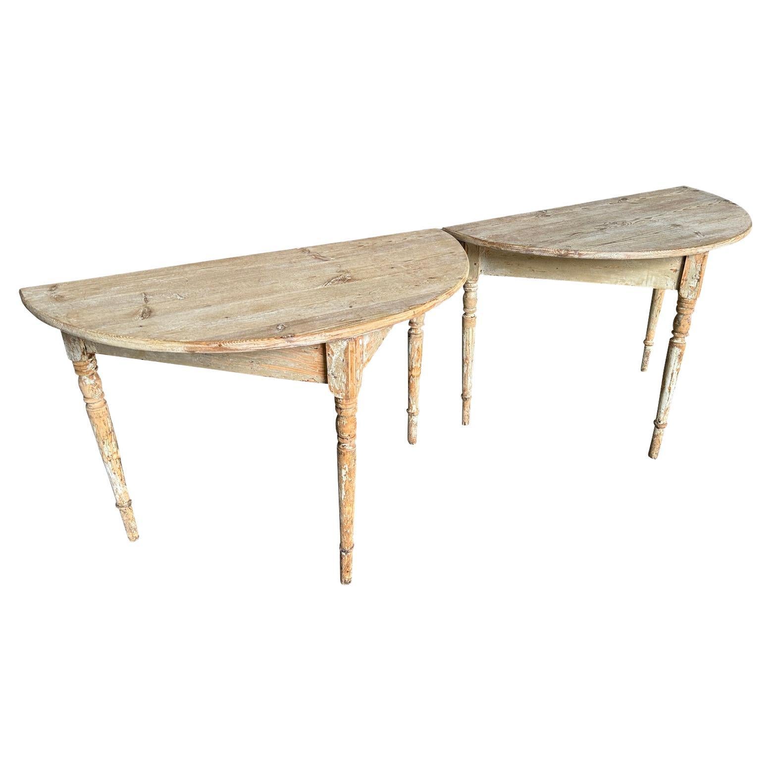Pair Of 19th Century Swedish Demi Lune Console Tables