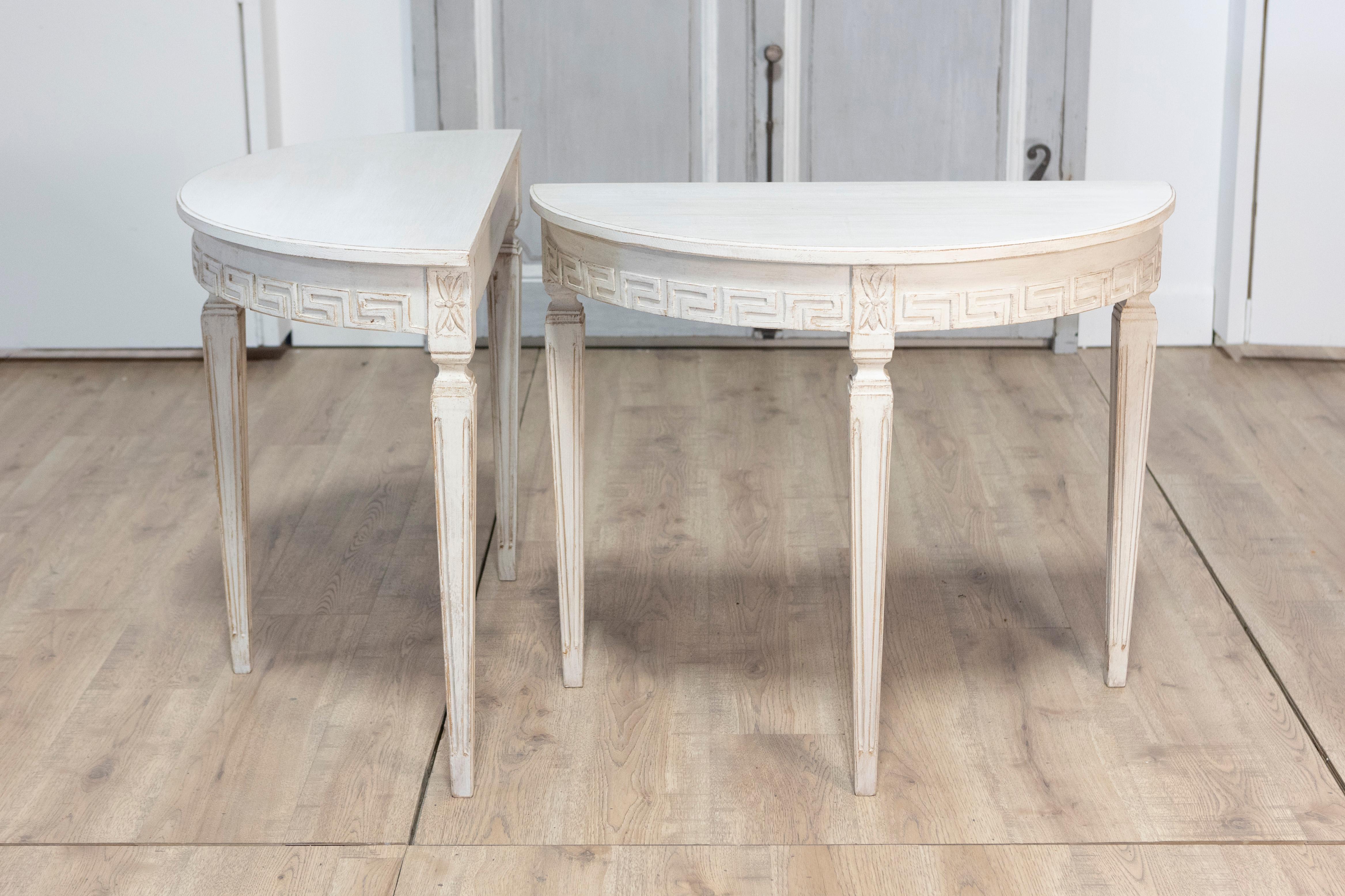 Pair of 19th Century Swedish Demi Lune Consoles In Good Condition In Atlanta, GA