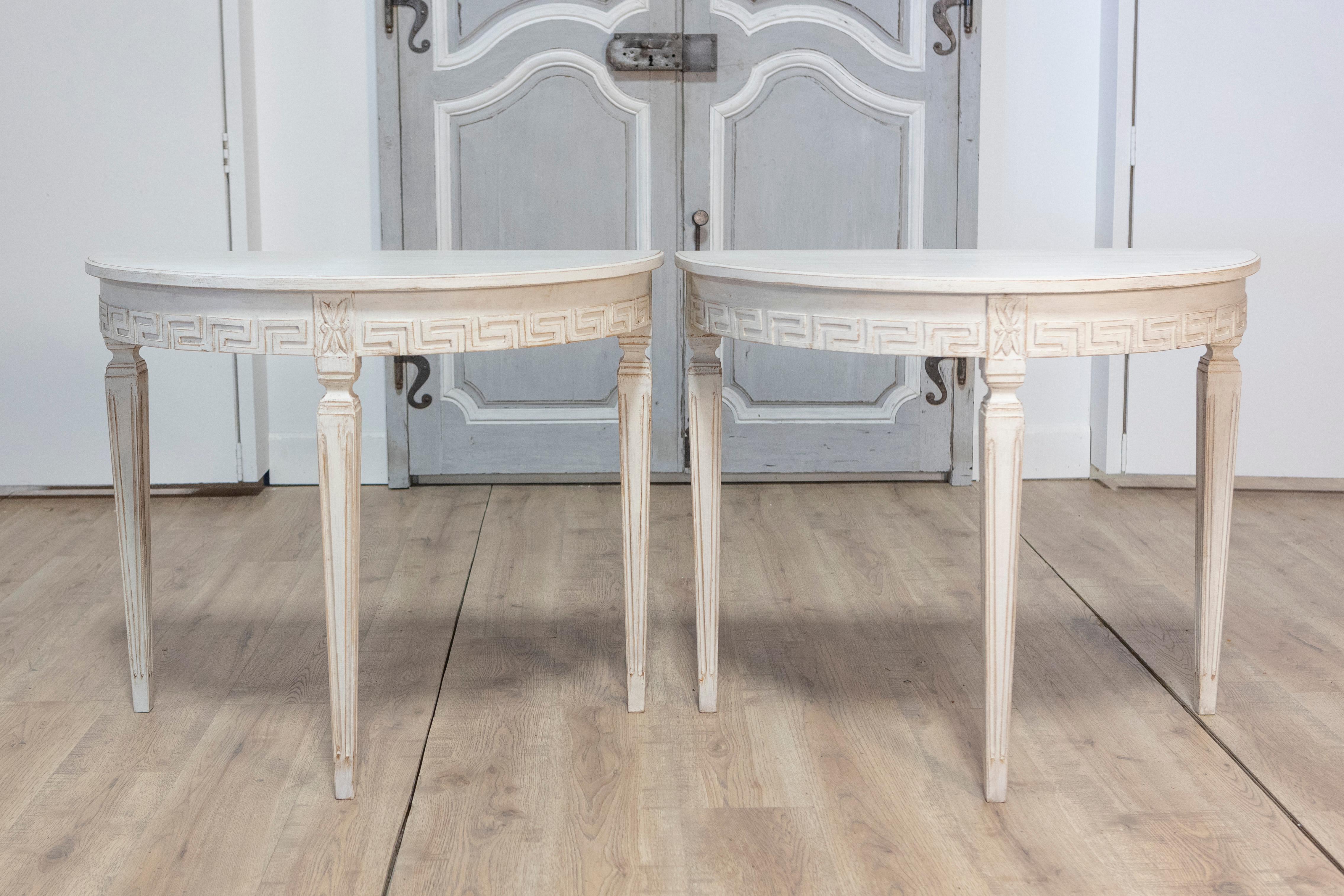 Pine Pair of 19th Century Swedish Demi Lune Consoles