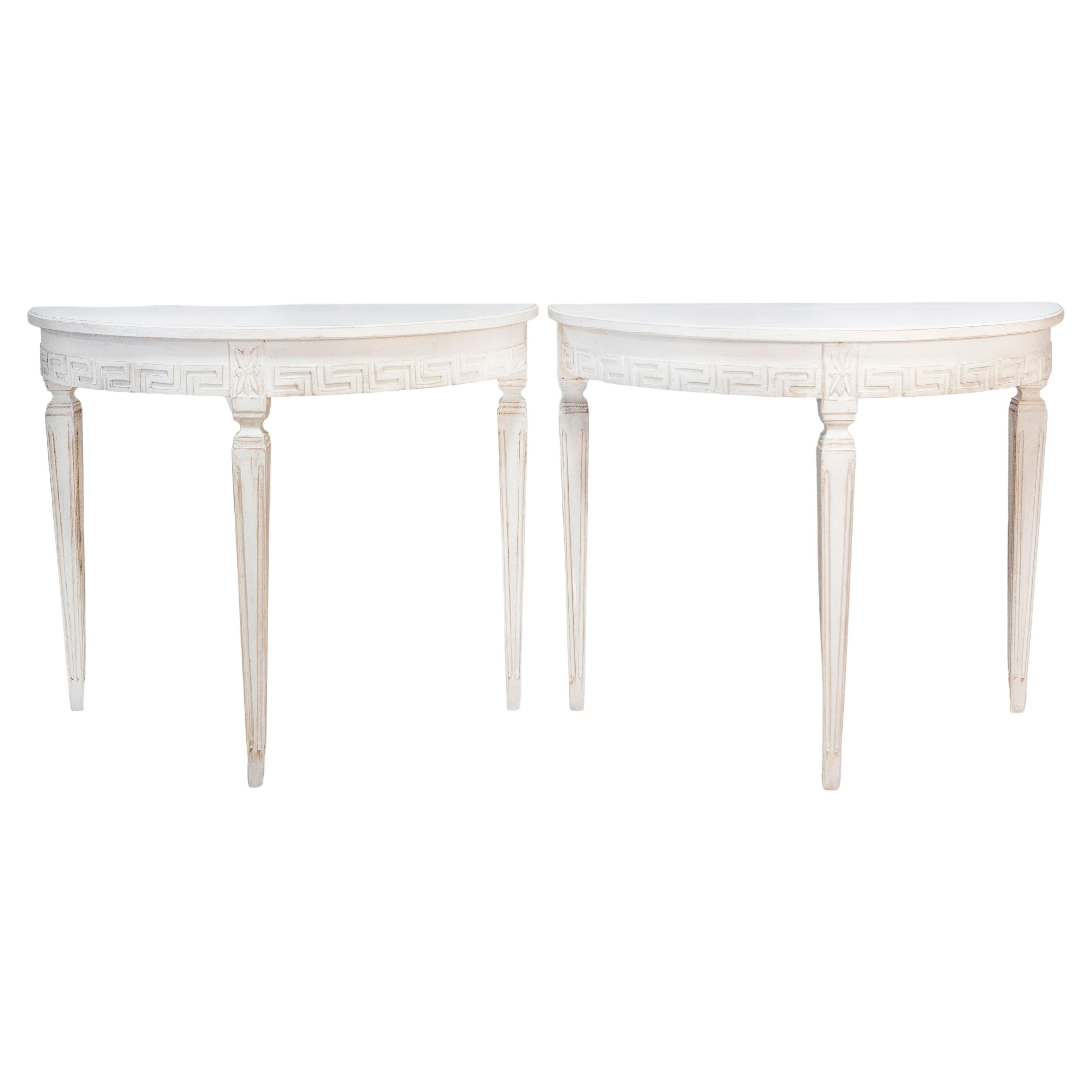 Pair of 19th Century Swedish Demi Lune Consoles