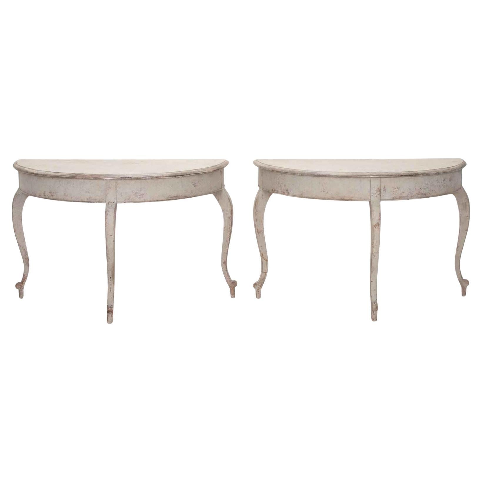 Pair of 19th Century Swedish Demi-Lune Tables For Sale