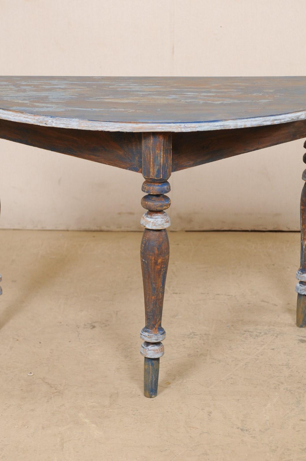 Pair of 19th Century Swedish Demilune Tables with Beautiful Blue Coloring 6