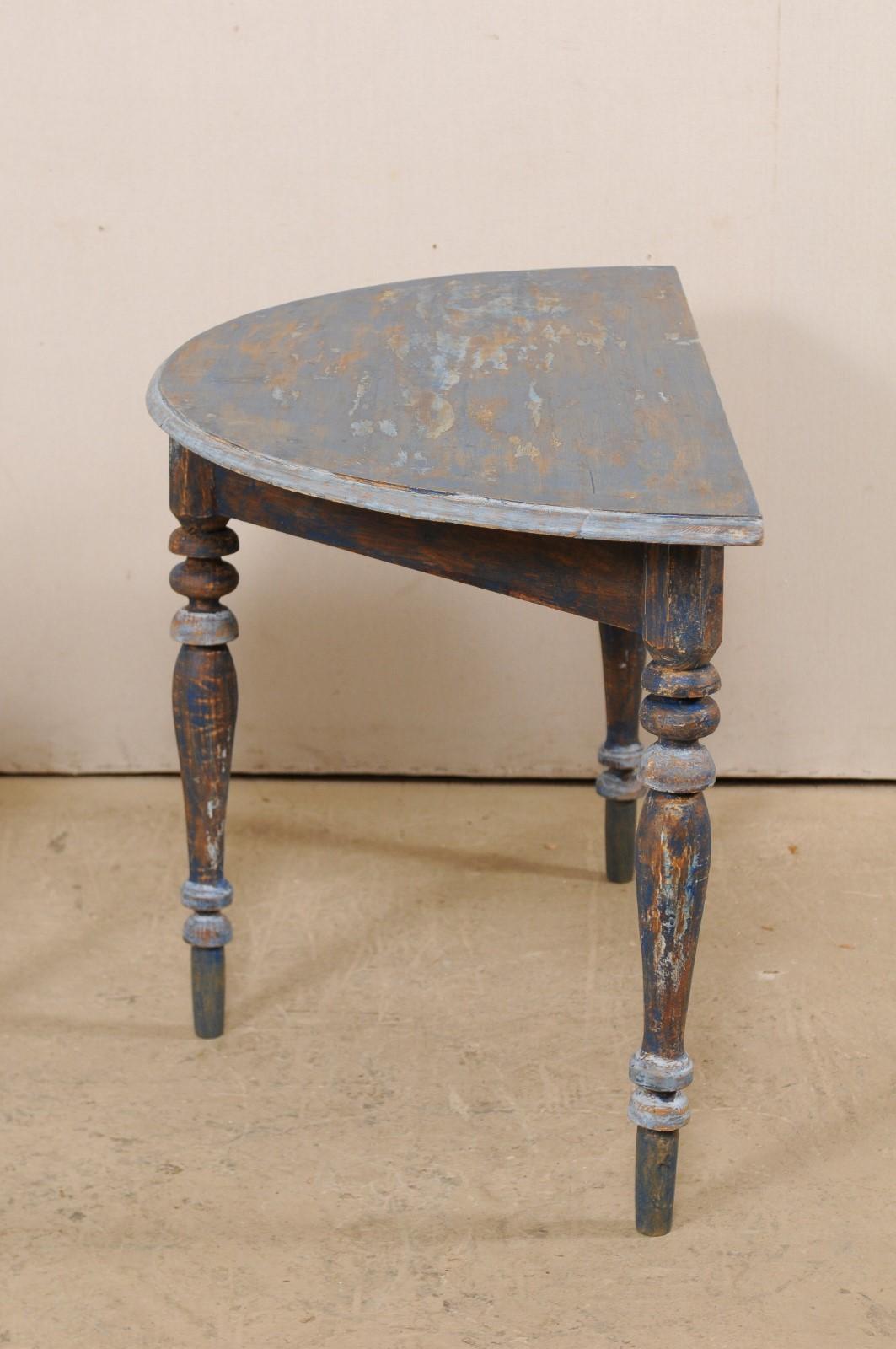 Pair of 19th Century Swedish Demilune Tables with Beautiful Blue Coloring 7