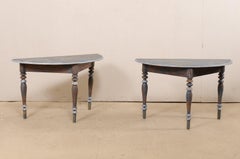 Pair of 19th Century Swedish Demilune Tables with Beautiful Blue Coloring