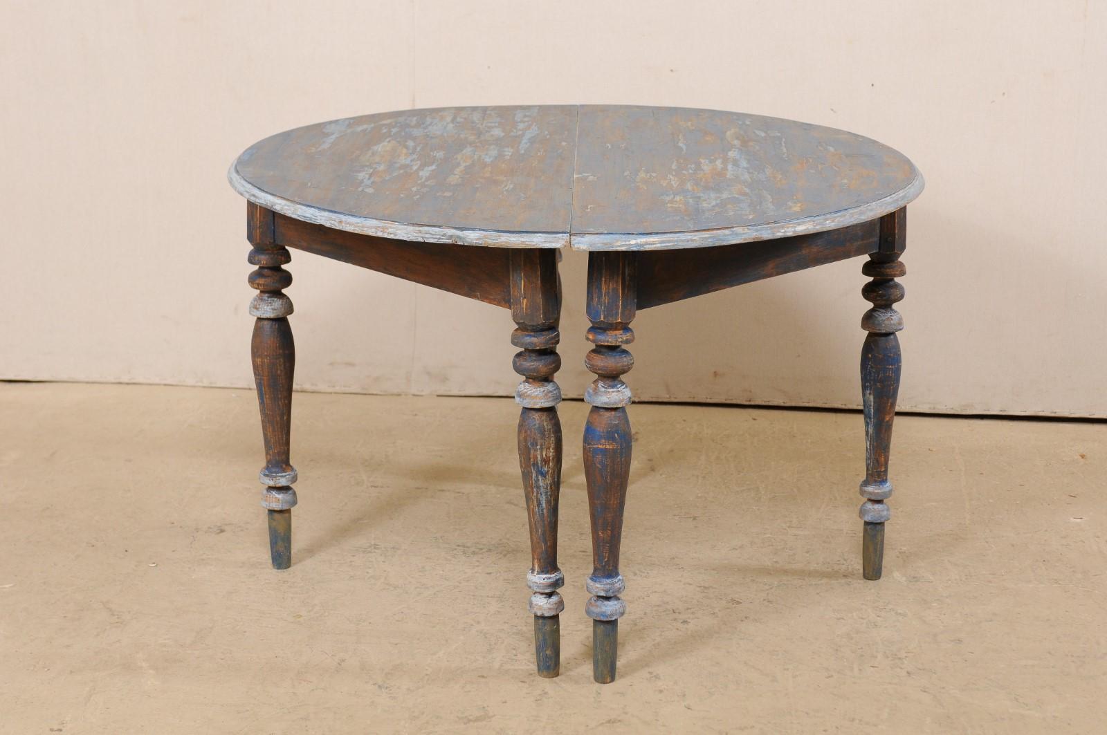 Pair of 19th Century Swedish Demilune Tables with Beautiful Blue Coloring 2