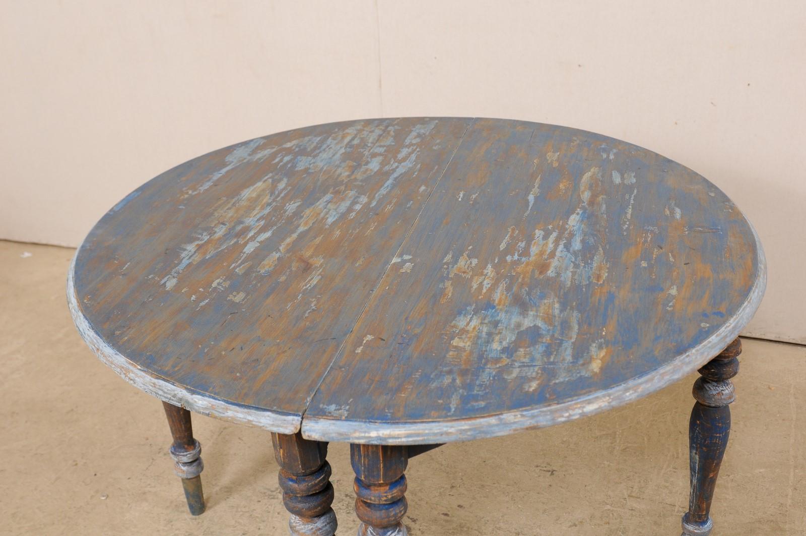 Pair of 19th Century Swedish Demilune Tables with Beautiful Blue Coloring 3