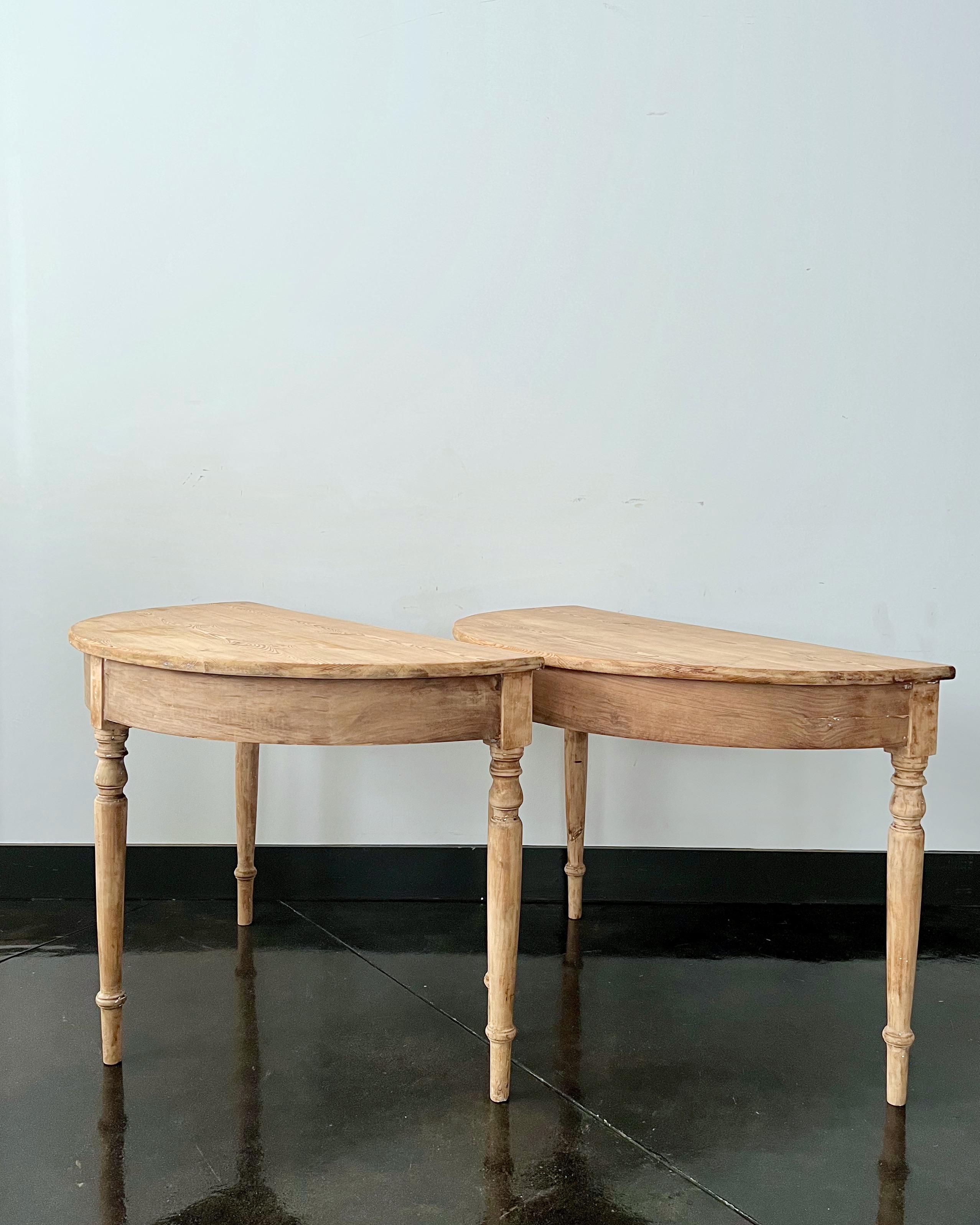Hand-Carved Pair of 19th Century Swedish Demilune /Console Tables/ Price is for the PAIR